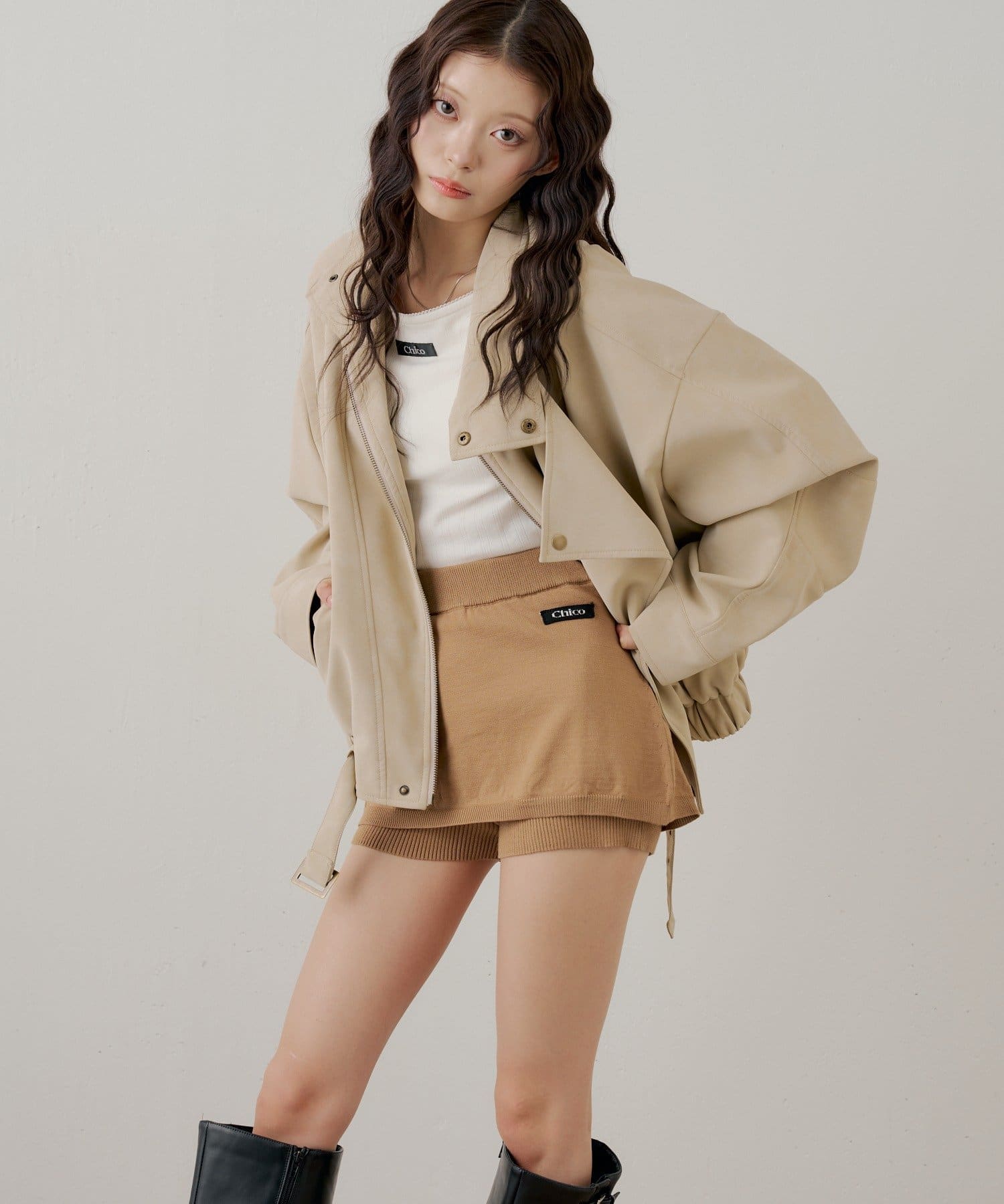 Chico(チコ) 【セットアップ対応】レイヤードニットミニスカパン