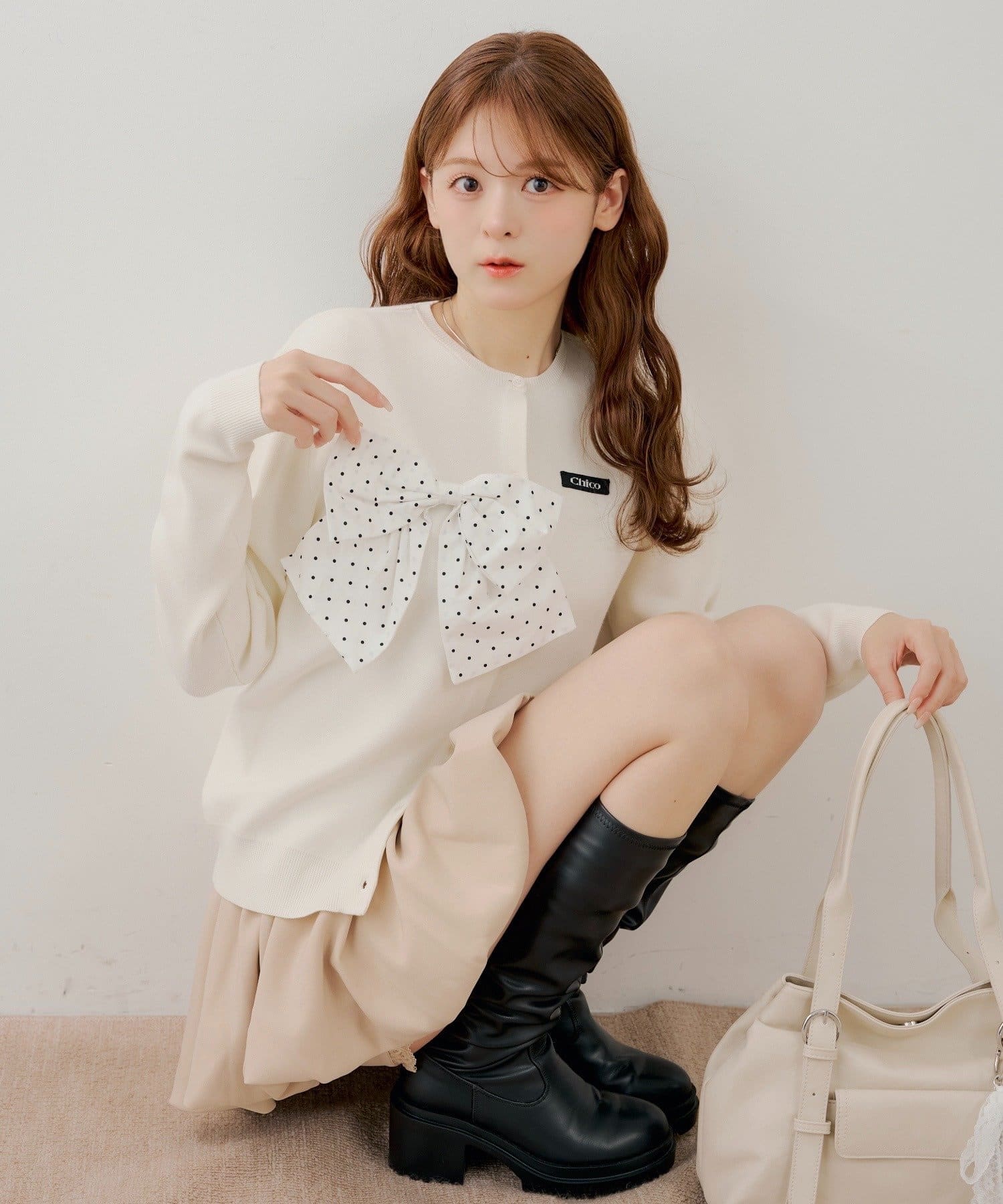 Chico(チコ) 【WEB限定カラーあり】リボンルーズカーディガン