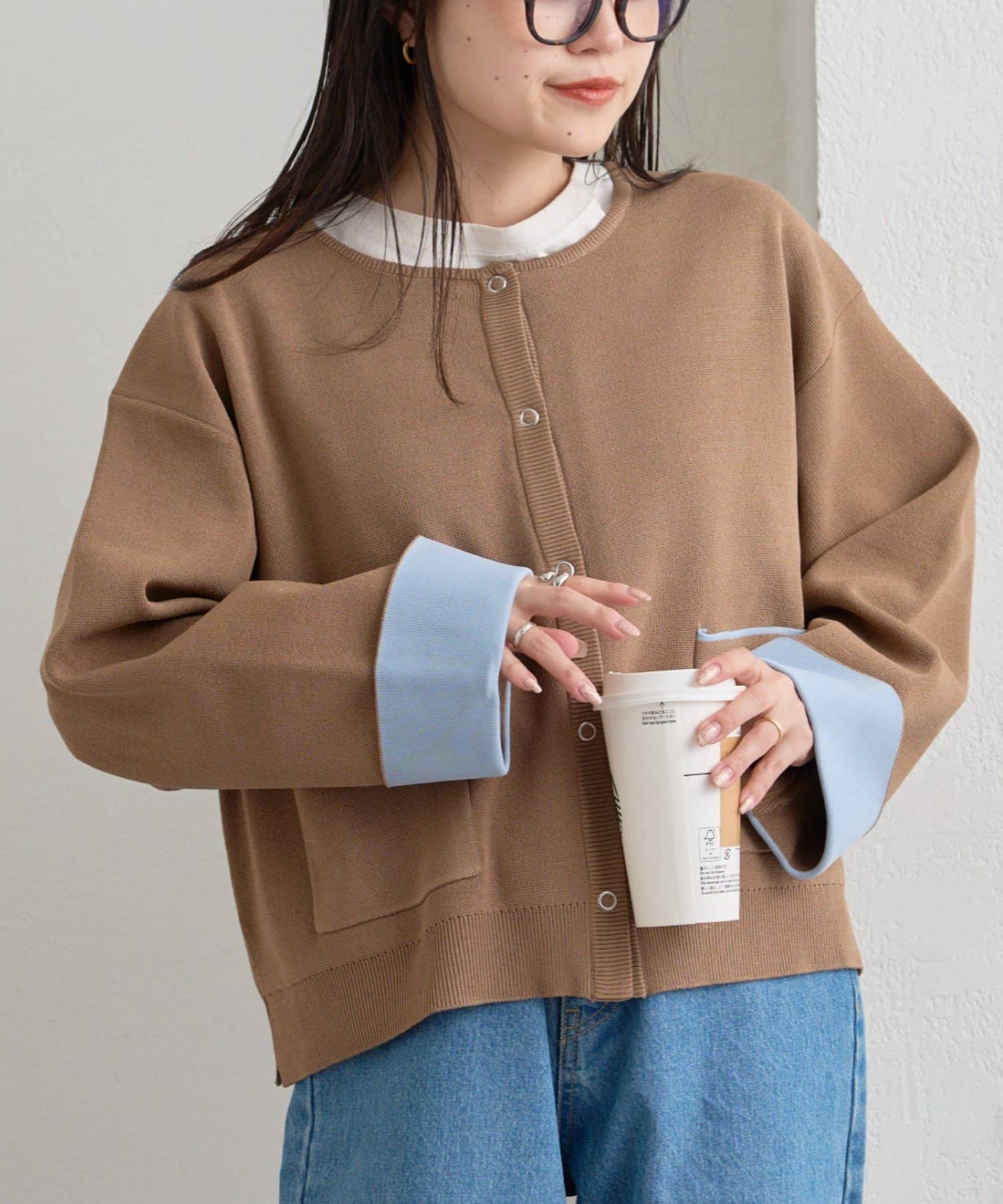 CIAOPANIC TYPY(チャオパニックティピー) 【何役もこなす多機能付き】袖配色ニットスナップカーデ