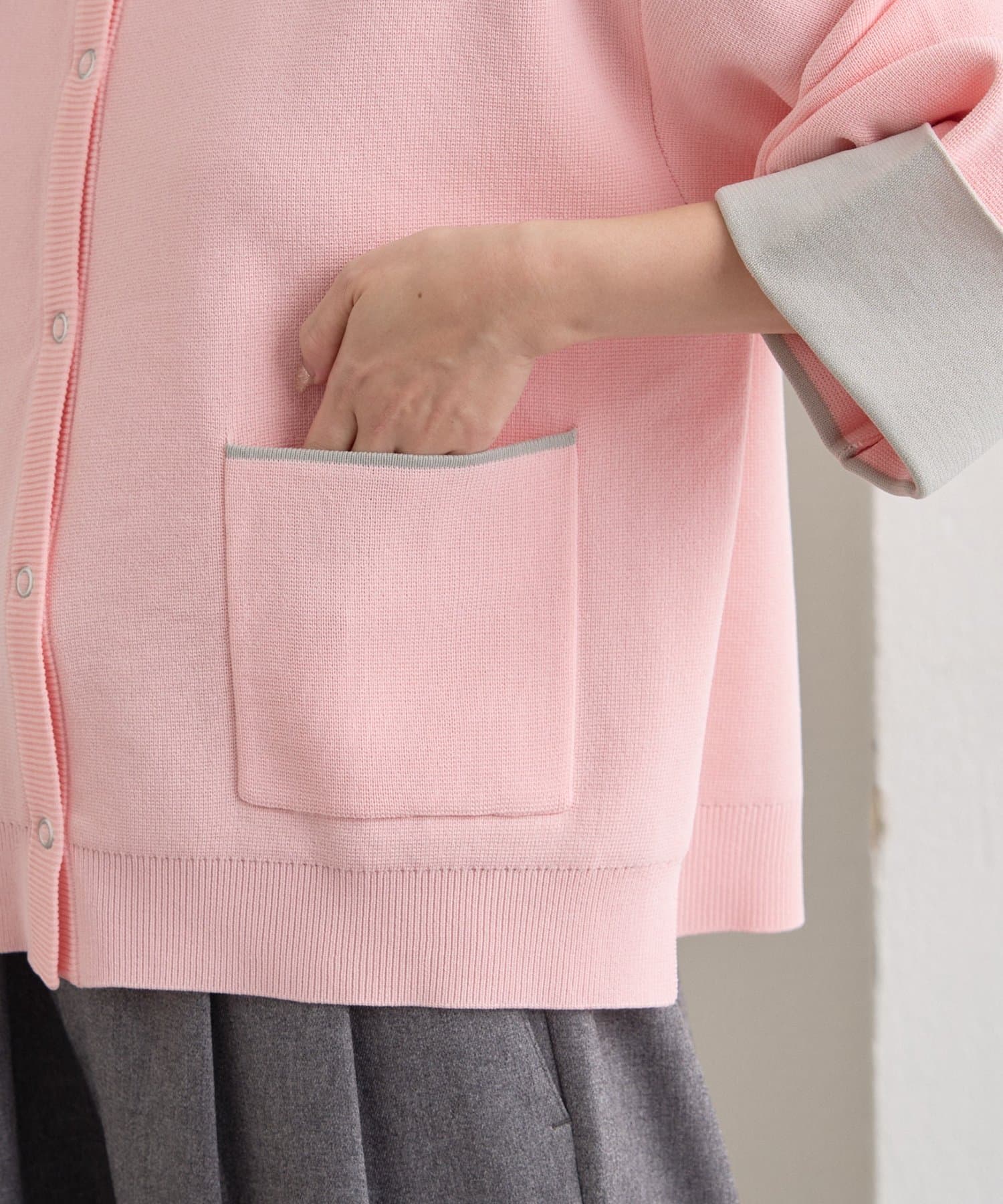 CIAOPANIC TYPY(チャオパニックティピー) 【何役もこなす多機能付き】袖配色ニットスナップカーデ