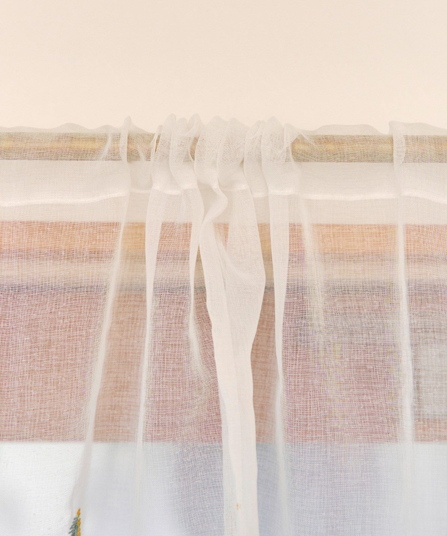 salut!(サリュ) 抗菌防臭ミモザ刺繍ロングカフェカーテン：75×100cm