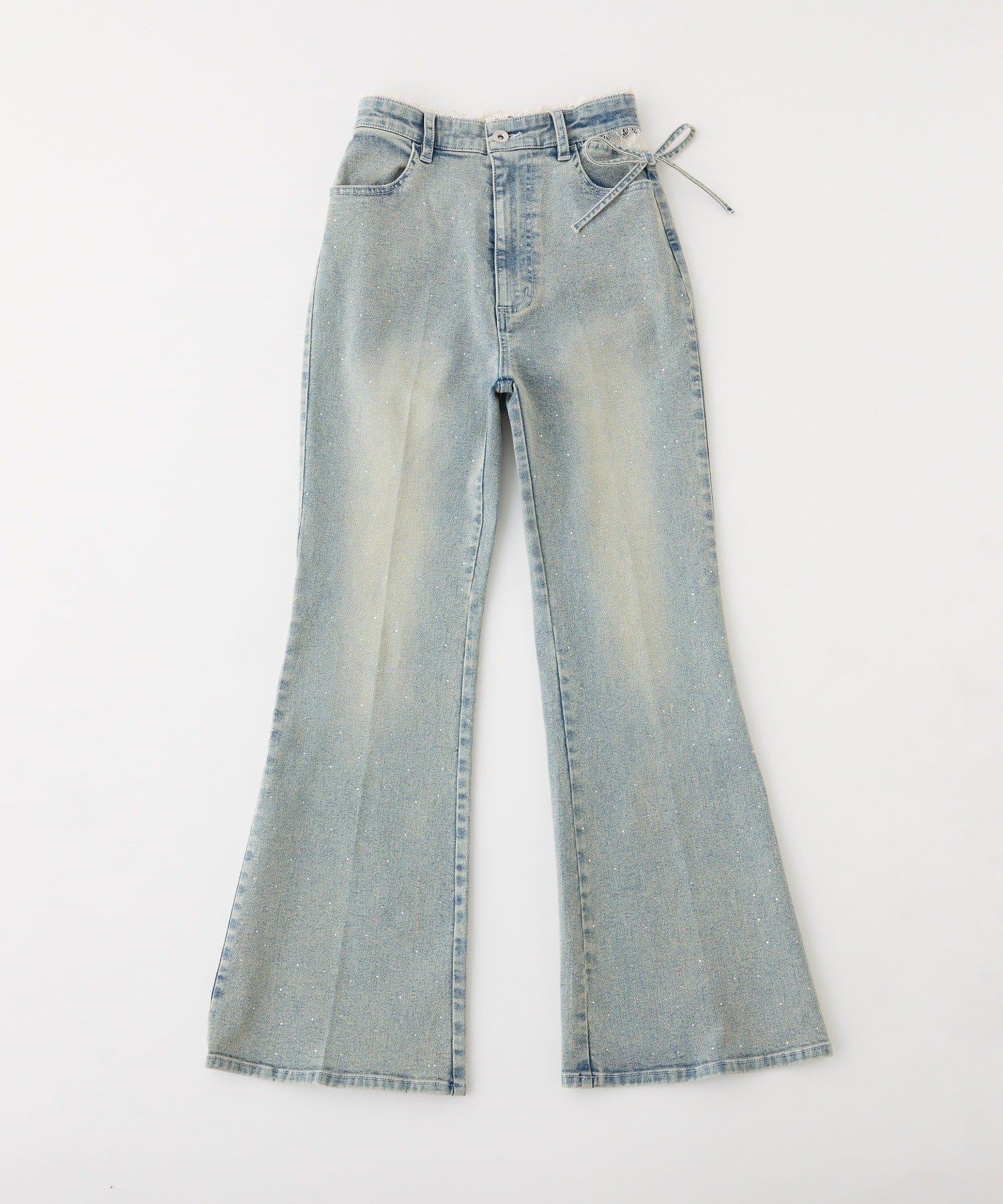 one after another NICE CLAUP(ワンアフターアナザー ナイスクラップ) サイドカットレースフレアデニム