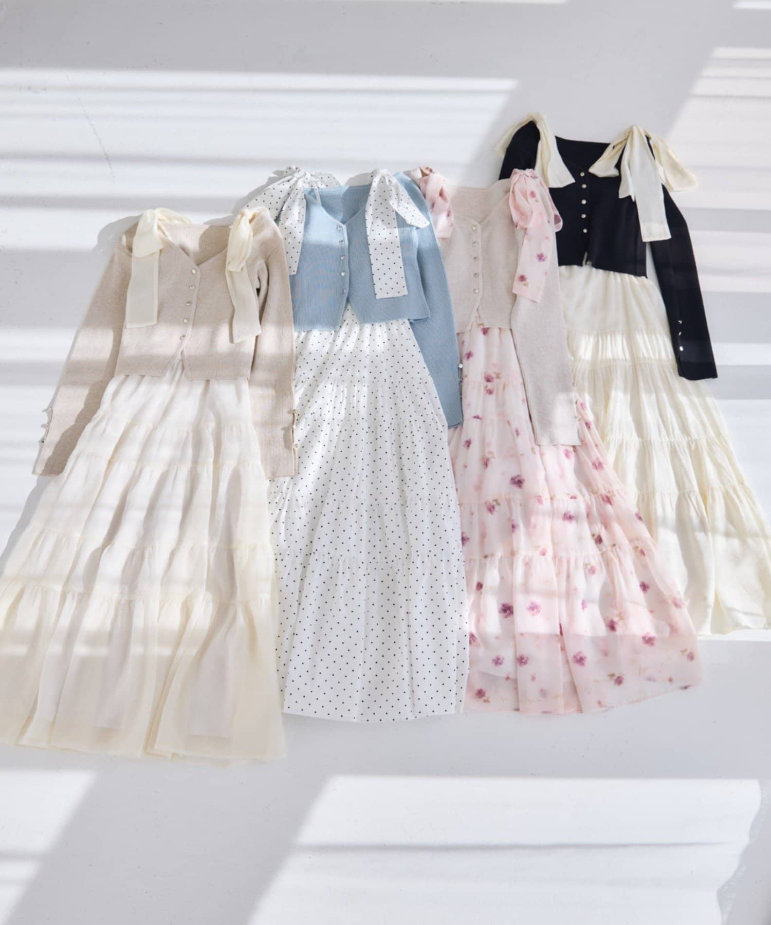 one after another NICE CLAUP(ワンアフターアナザー ナイスクラップ) 【肩リボン取り外し可能】カーディガンセット２枚セットワンピ