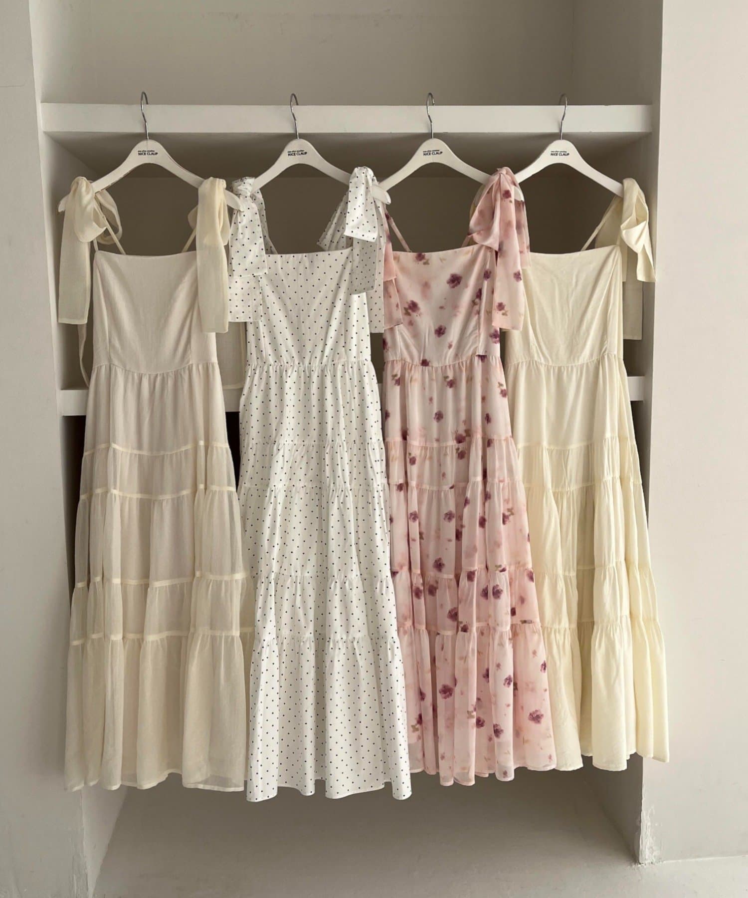 one after another NICE CLAUP(ワンアフターアナザー ナイスクラップ) 【肩リボン取り外し可能】カーディガンセット２枚セットワンピ