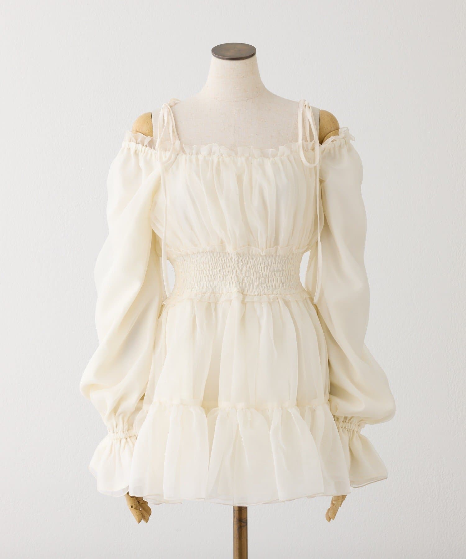 one after another NICE CLAUP(ワンアフターアナザー ナイスクラップ) シアー肩リボンチュニック