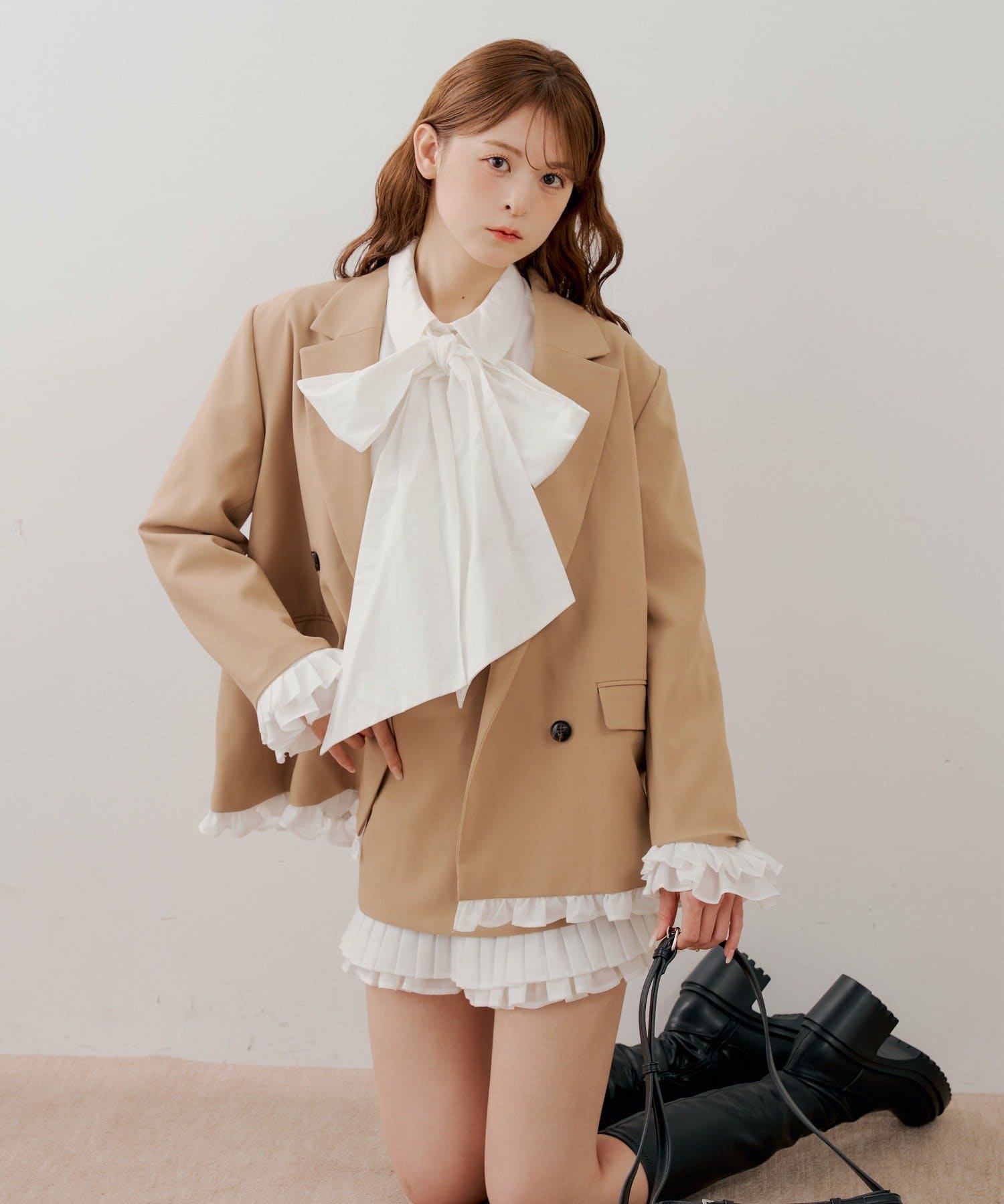 Chico(チコ) 【セットアップ対応】袖フリルテーラードジャケット