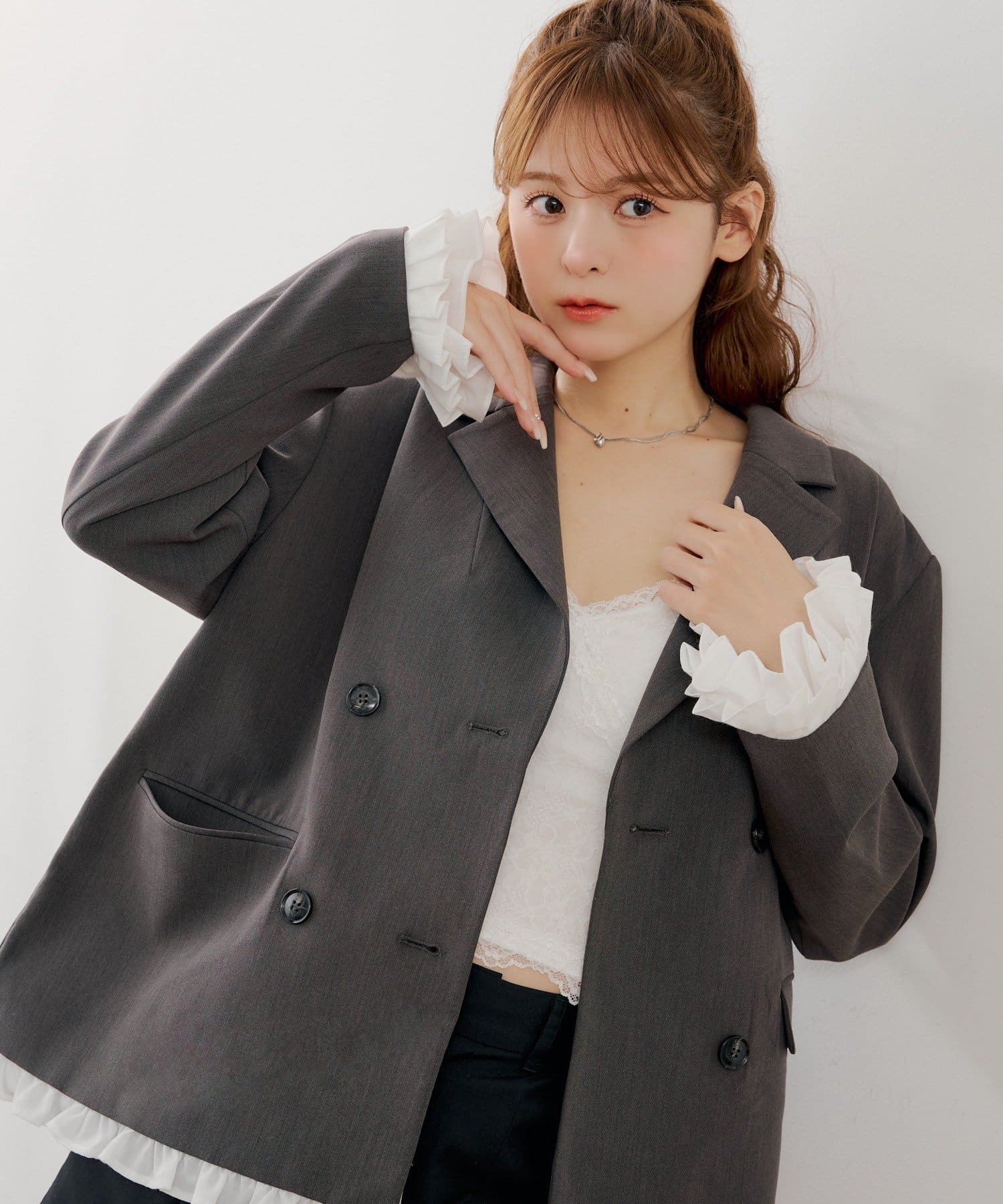 Chico(チコ) 【セットアップ対応】袖フリルテーラードジャケット