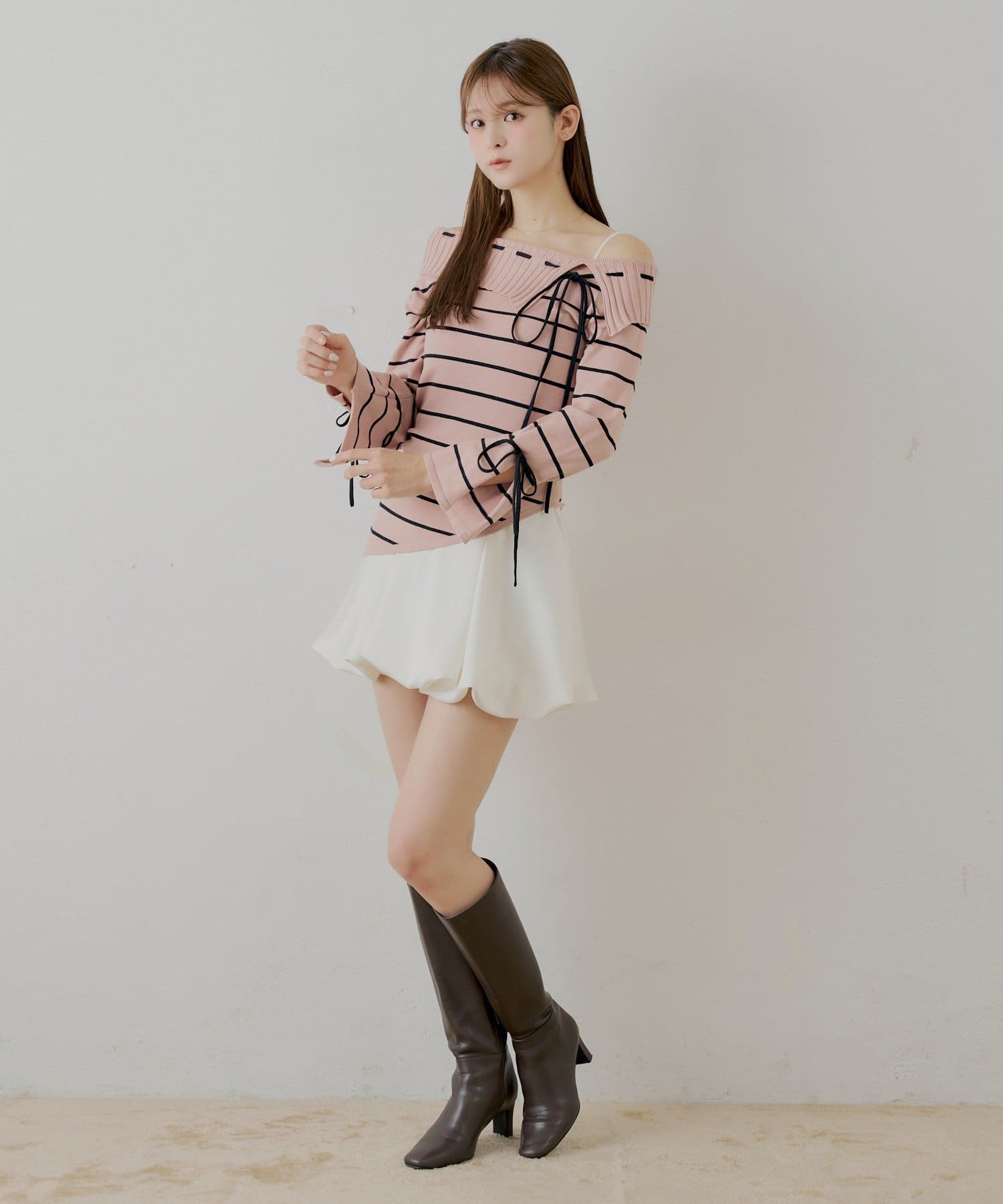 OUTLET(アウトレット) 【Chico】ワンショルニット+バルーンワンピースセット