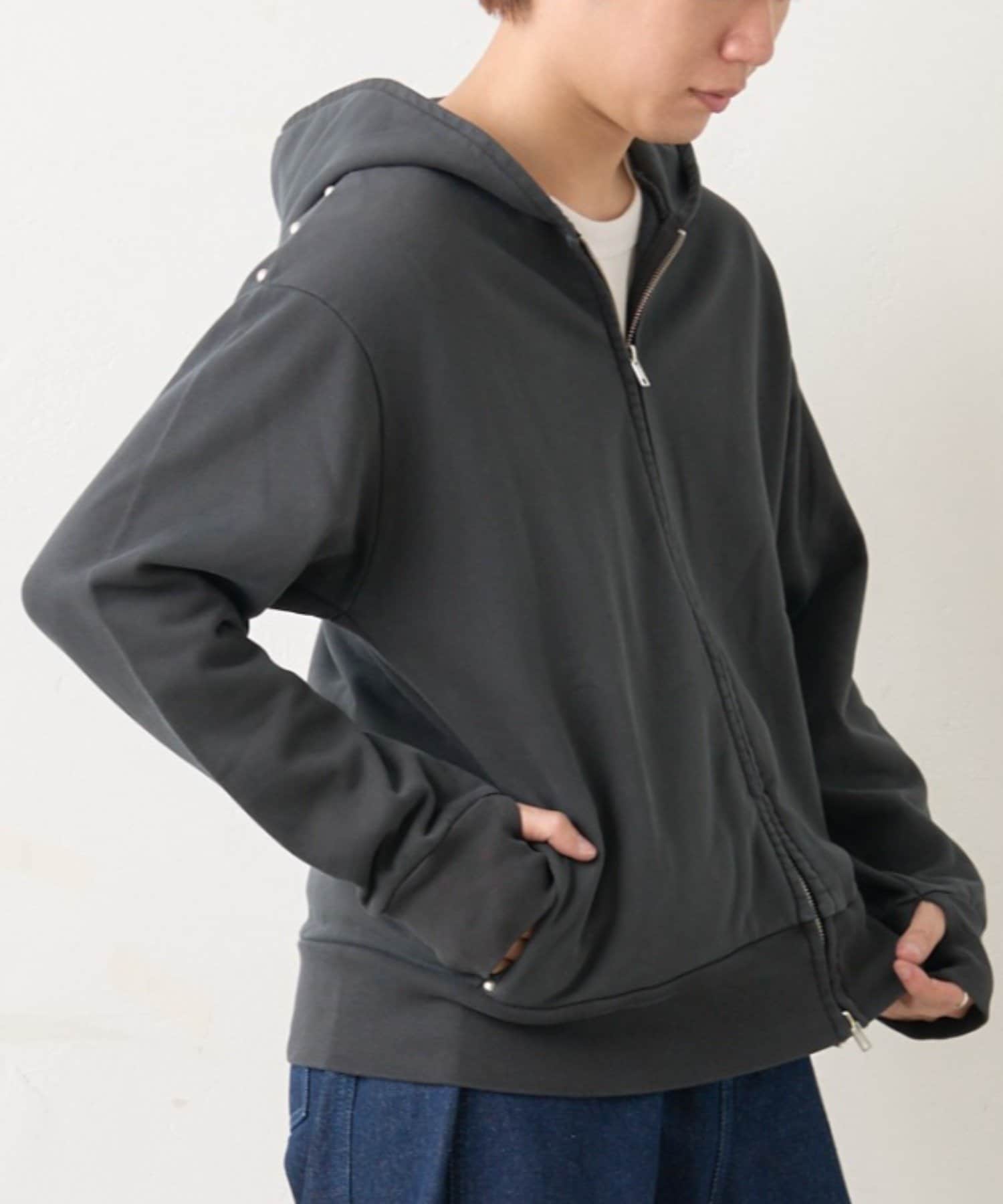 OUTLET(アウトレット) 【Kastane】ピグメントダイスタッズスウェットジップパーカー