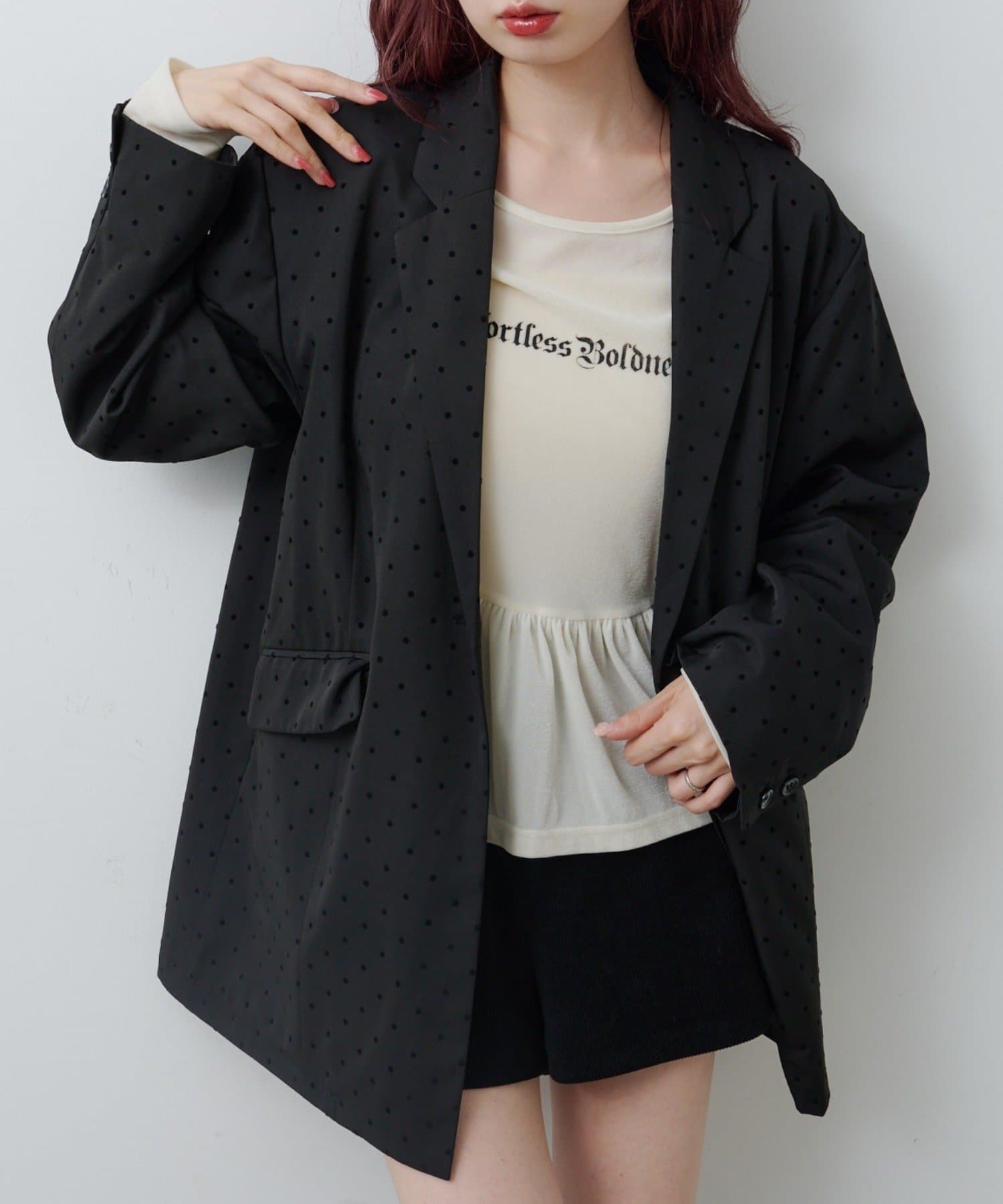 OUTLET(アウトレット) 【Kastane】ドットサテンジャケット