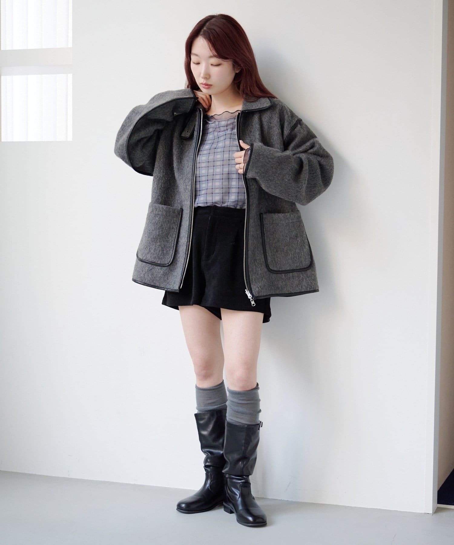 OUTLET(アウトレット) 【Kastane】レイヤードチェックシアープルオーバー