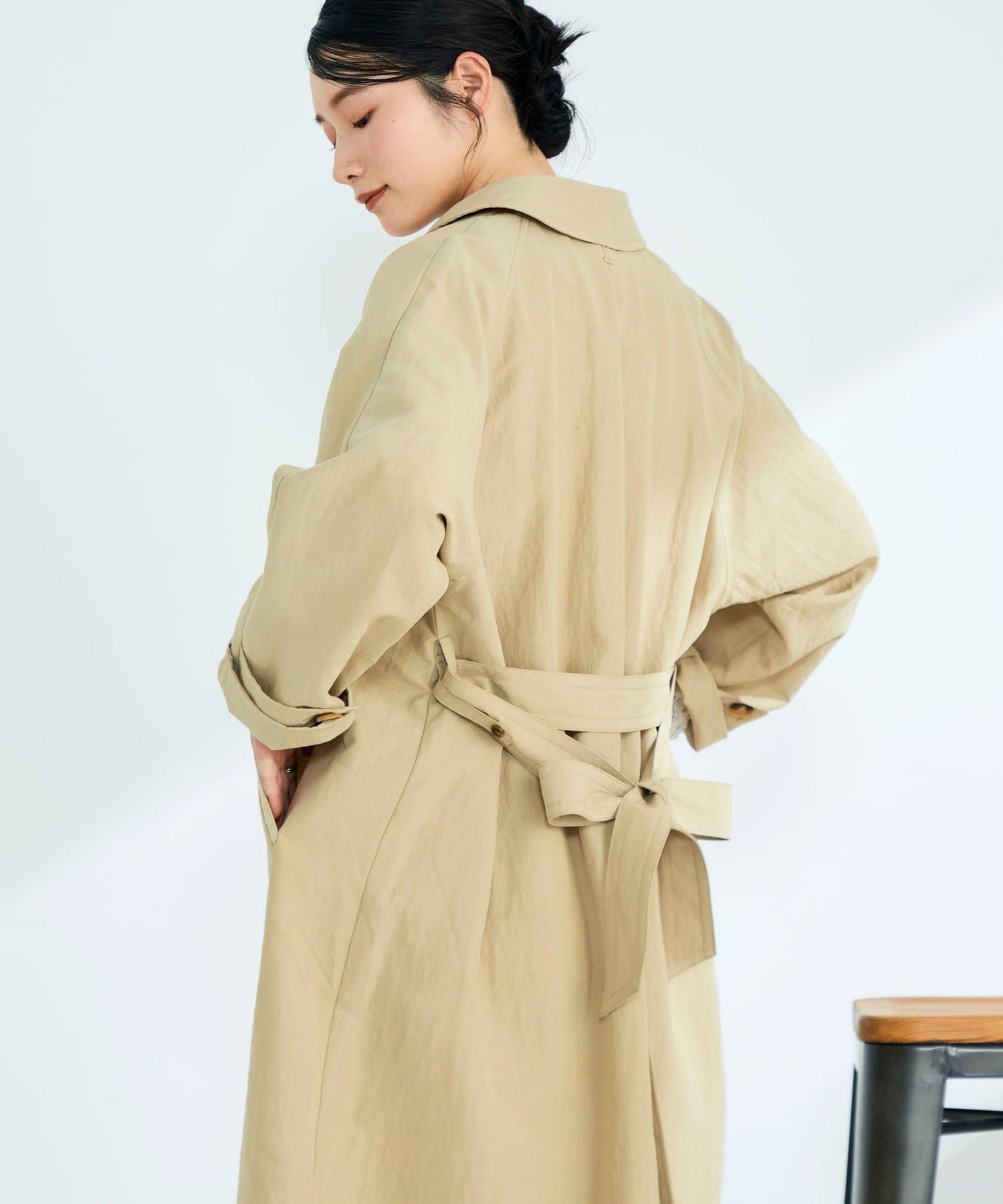 FREDY & GLOSTER(フレディ アンド グロスター) 【2サイズ展開/春アウター】リネン混タンブラーステンカラーコート