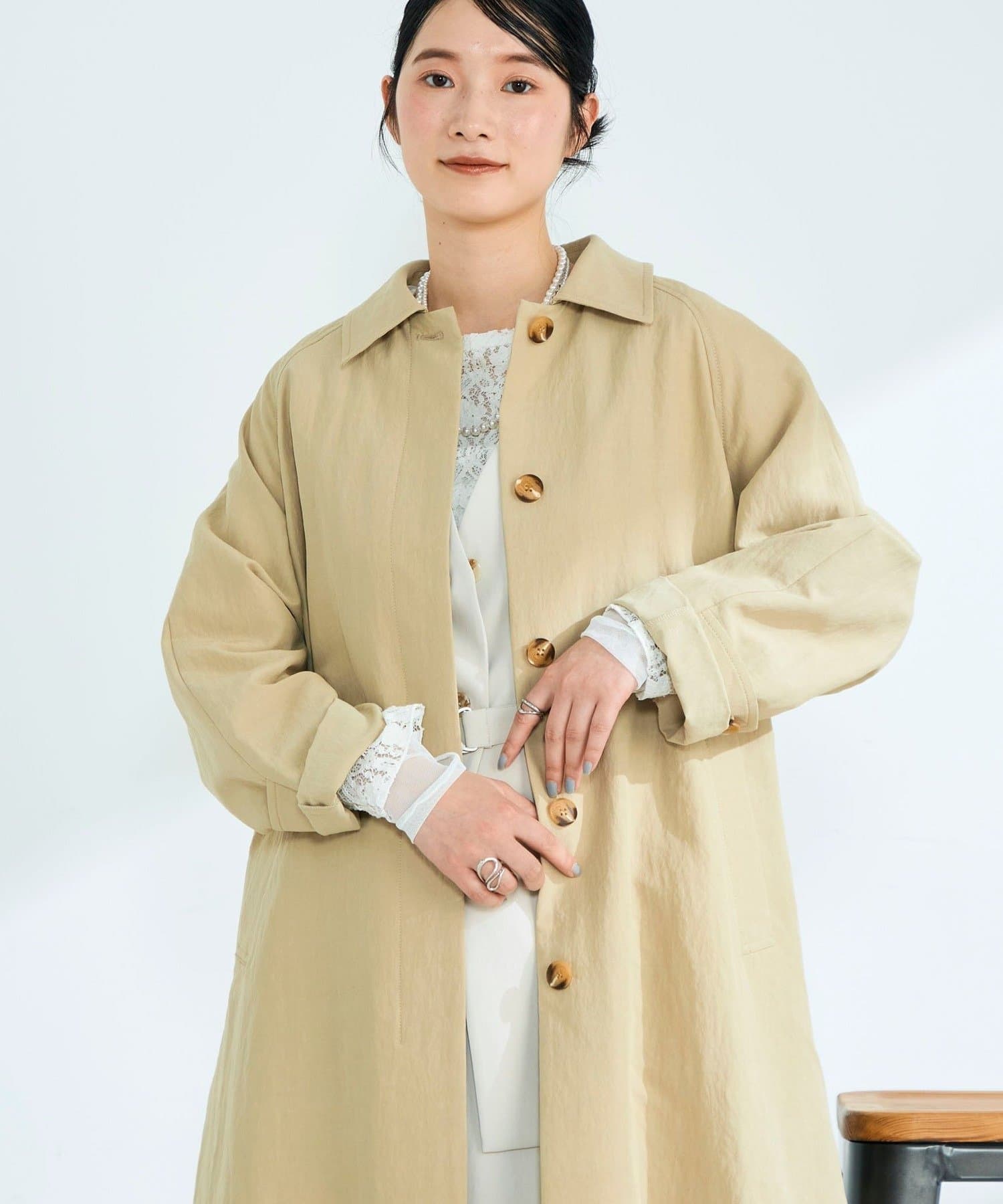 FREDY & GLOSTER(フレディ アンド グロスター) 【2サイズ展開/春アウター】リネン混タンブラーステンカラーコート