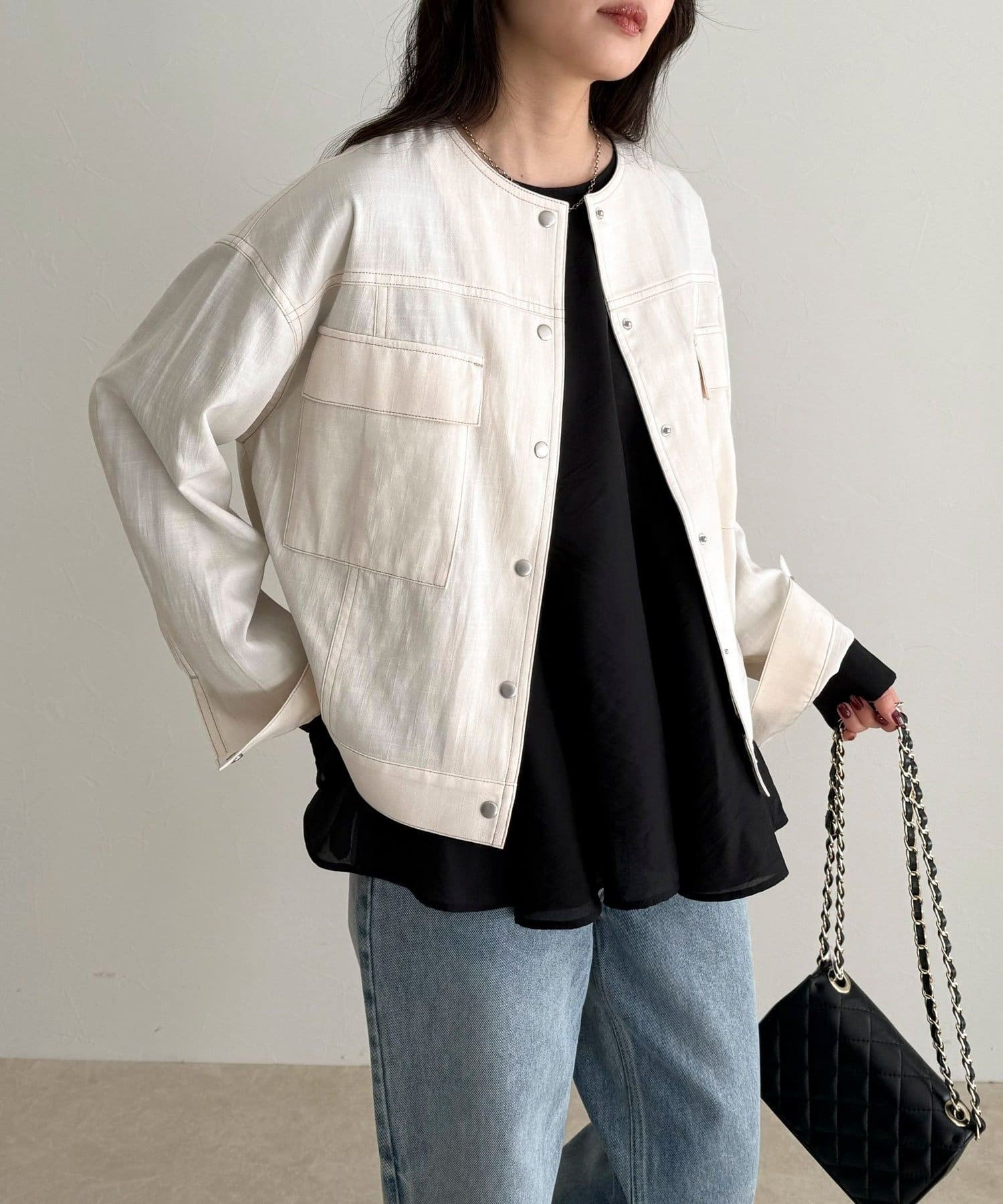 FREDY & GLOSTER(フレディ アンド グロスター) ニュアンスデニムノーカラージャケット