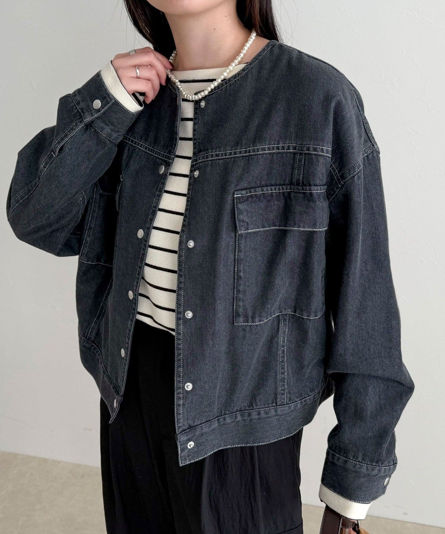 FREDY & GLOSTER(フレディ アンド グロスター) ニュアンスデニムノーカラージャケット