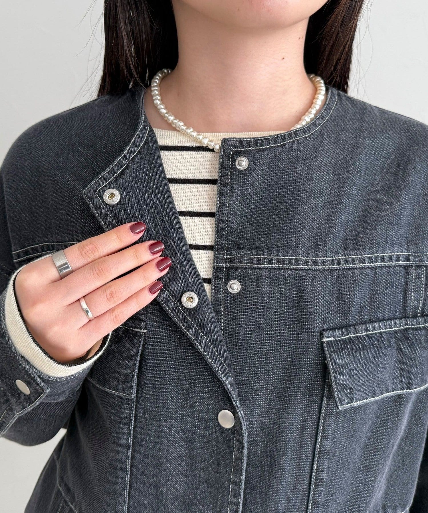 FREDY & GLOSTER(フレディ アンド グロスター) ニュアンスデニムノーカラージャケット