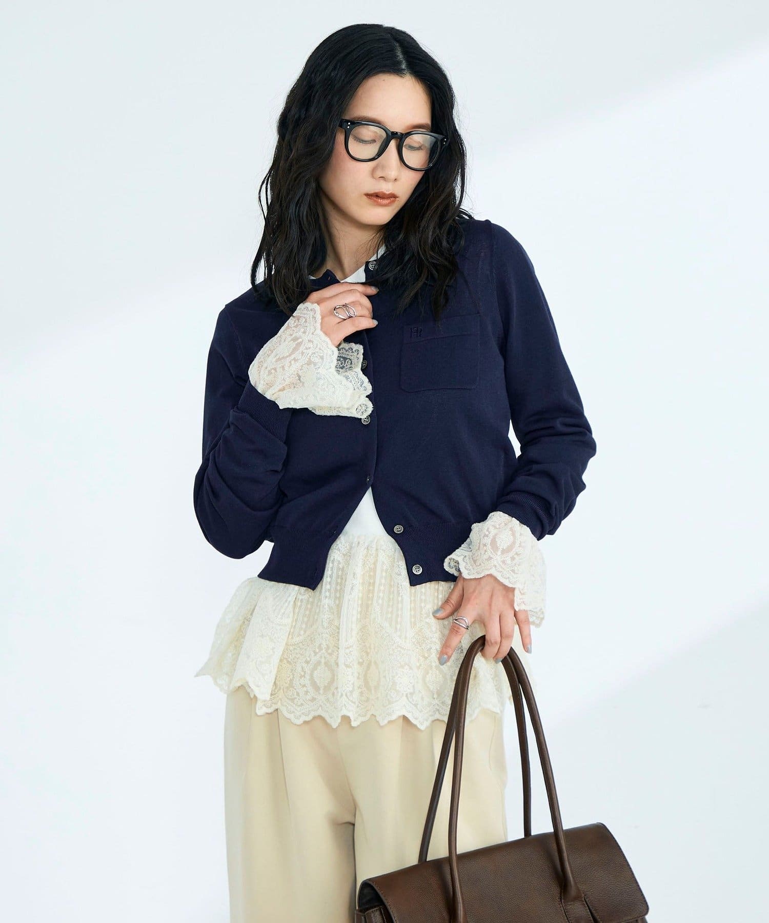 FREDY & GLOSTER(フレディ アンド グロスター) FR刺繍コットン混BASICカーディガン