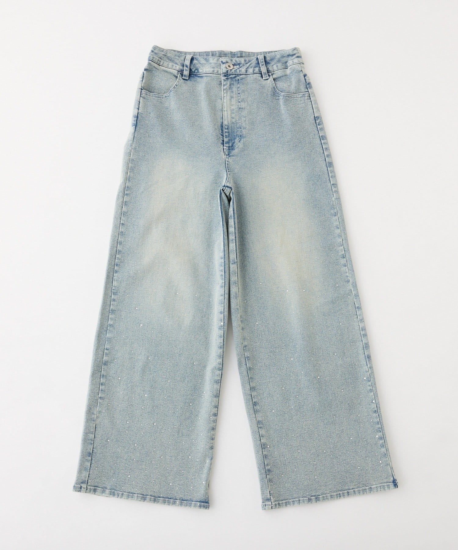 one after another NICE CLAUP(ワンアフターアナザー ナイスクラップ) 【ウェスト調整可能】ビジュー付きワイドデニム