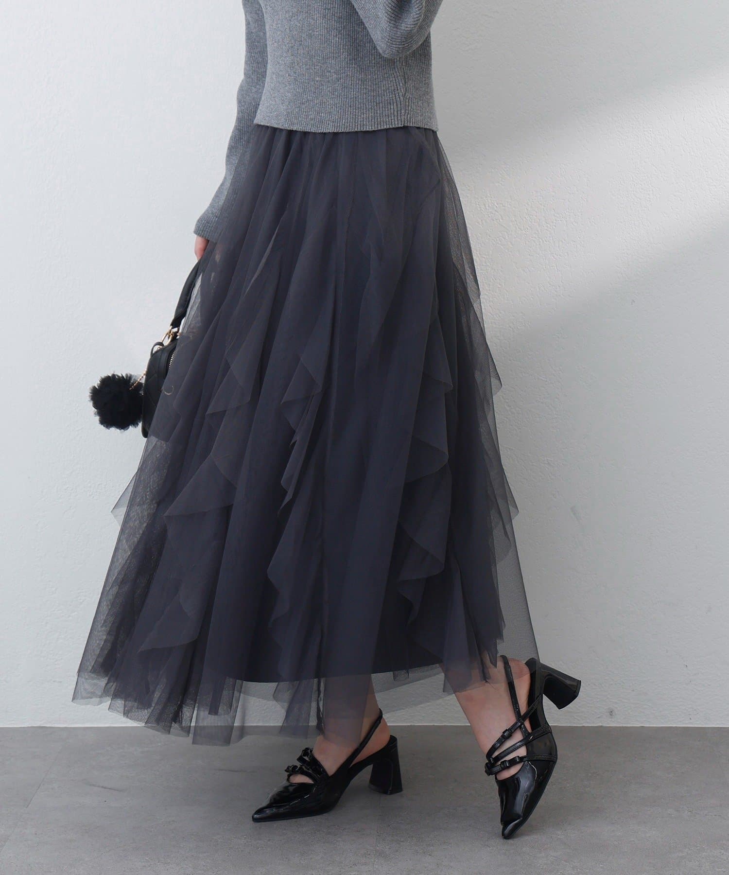 one after another NICE CLAUP(ワンアフターアナザー ナイスクラップ) チュールフリルロングスカート