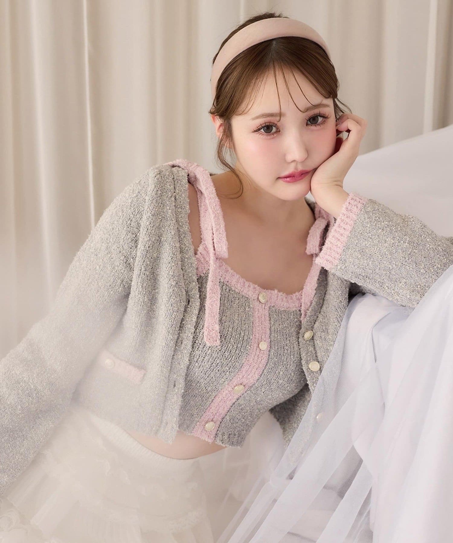 one after another NICE CLAUP(ワンアフターアナザー ナイスクラップ) 【セットアップ可能】金ボタン配色カーディガン