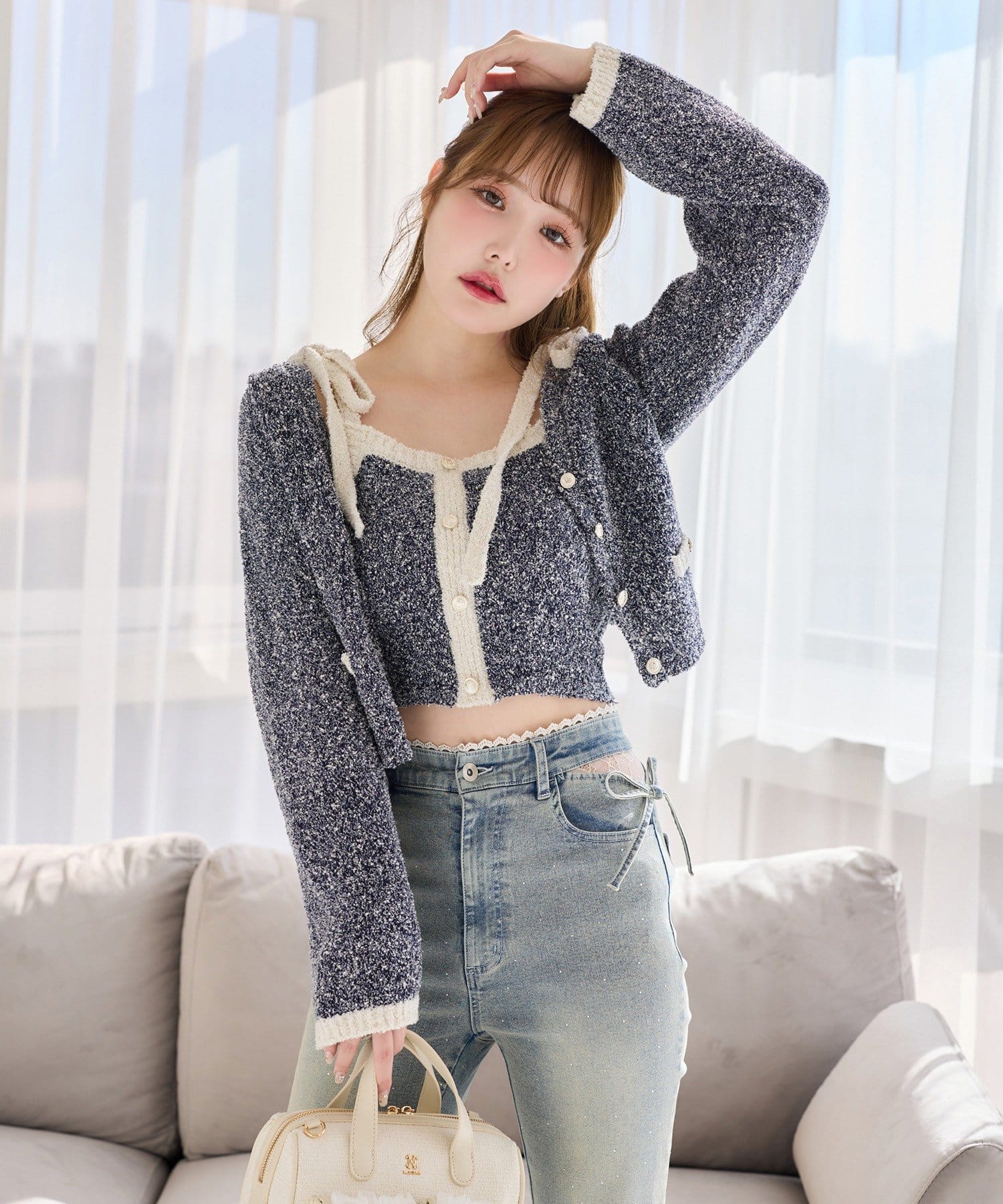 one after another NICE CLAUP(ワンアフターアナザー ナイスクラップ) 【セットアップ可能】肩リボン配色ビスチェ