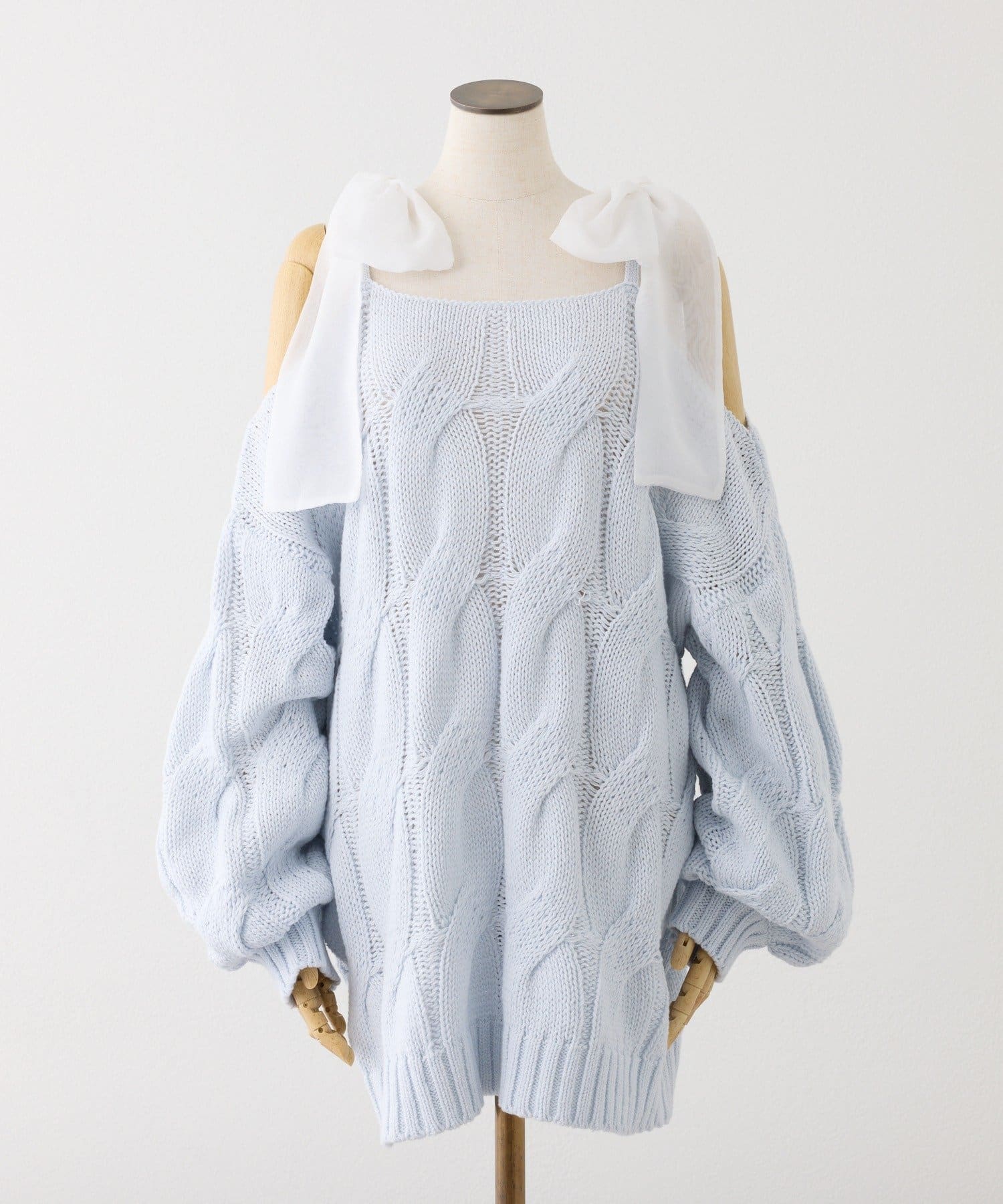 one after another NICE CLAUP(ワンアフターアナザー ナイスクラップ) ミルキーパレットニットミニワンピ／肩リボン