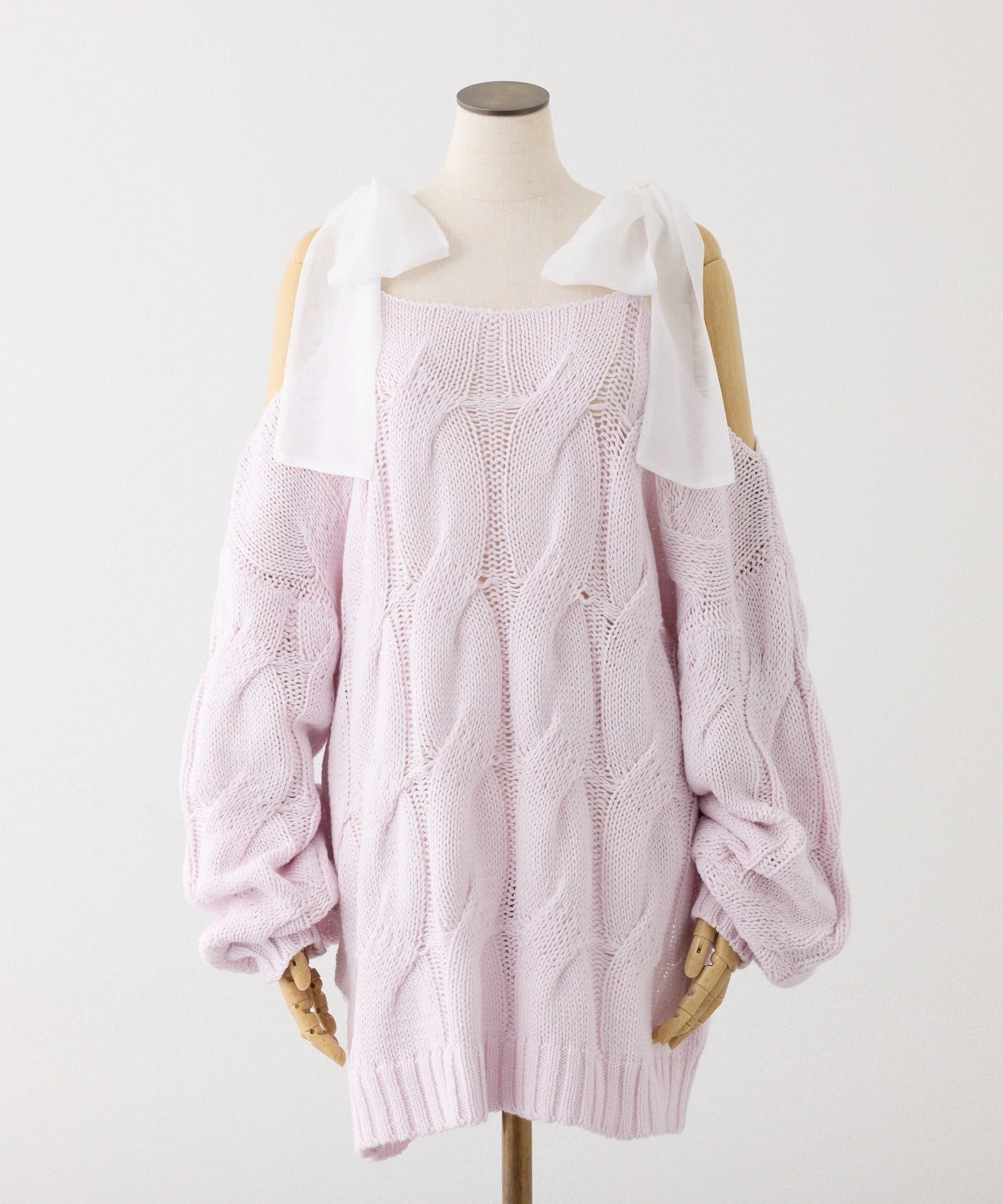 one after another NICE CLAUP(ワンアフターアナザー ナイスクラップ) ミルキーパレットニットミニワンピ／肩リボン取り外し可