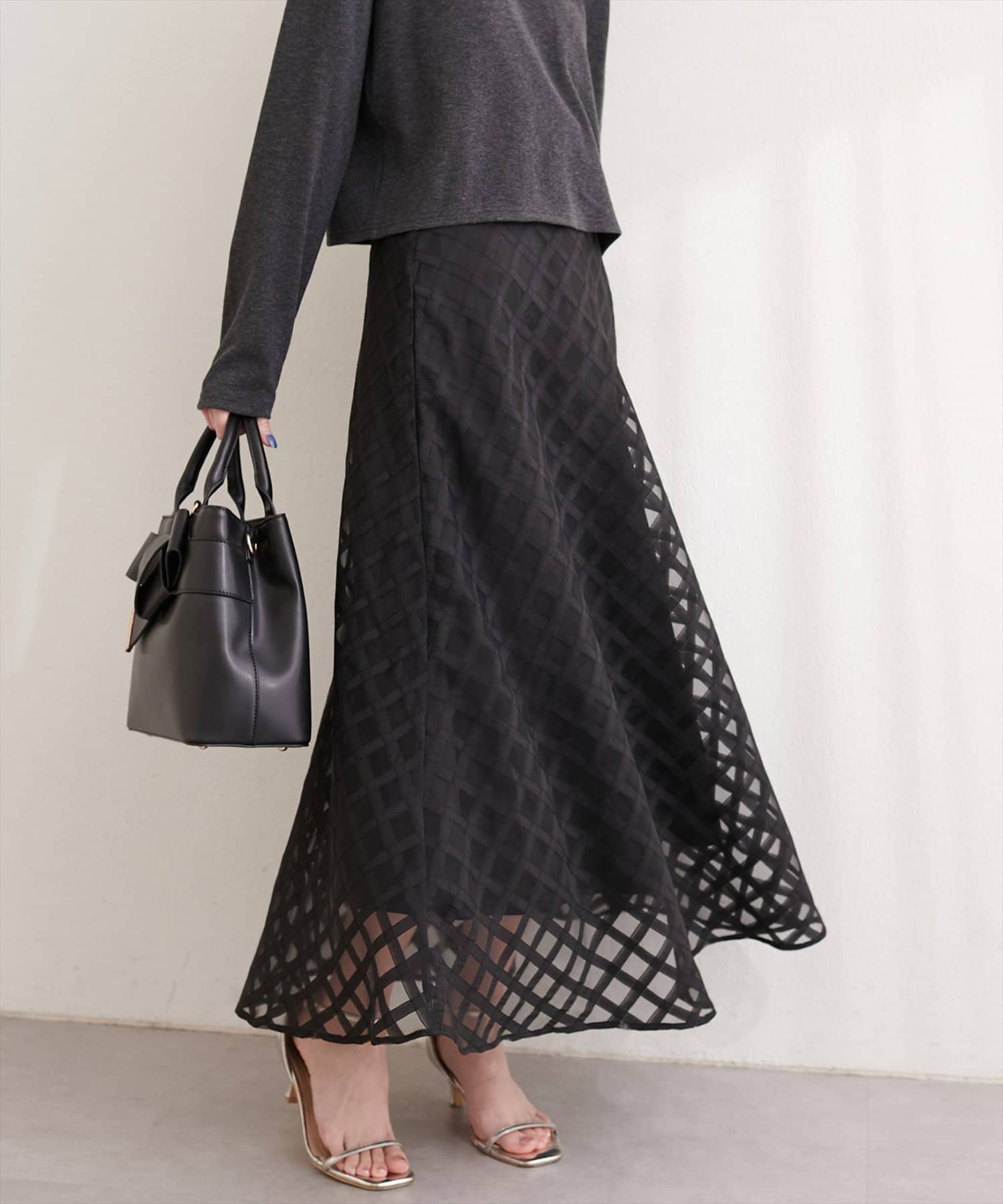 natural couture(ナチュラルクチュール) シアーチェックバイヤススカート