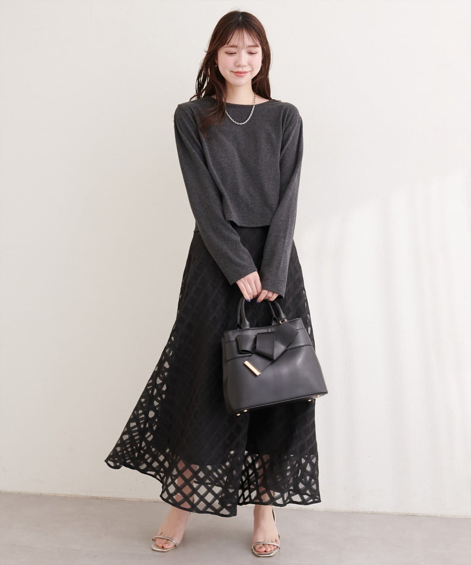 natural couture(ナチュラルクチュール) シアーチェックバイヤススカート