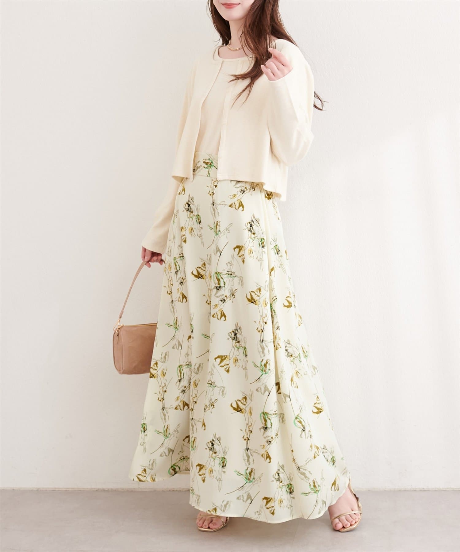 natural couture(ナチュラルクチュール) アートフラワーハイウエストフレアスカート