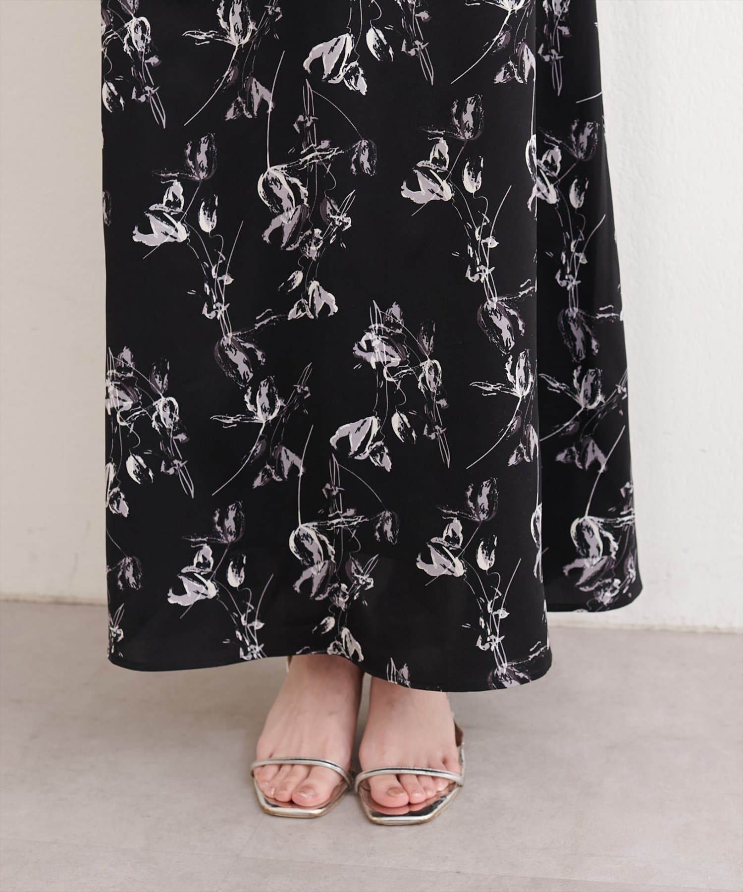 natural couture(ナチュラルクチュール) アートフラワーハイウエストフレアスカート