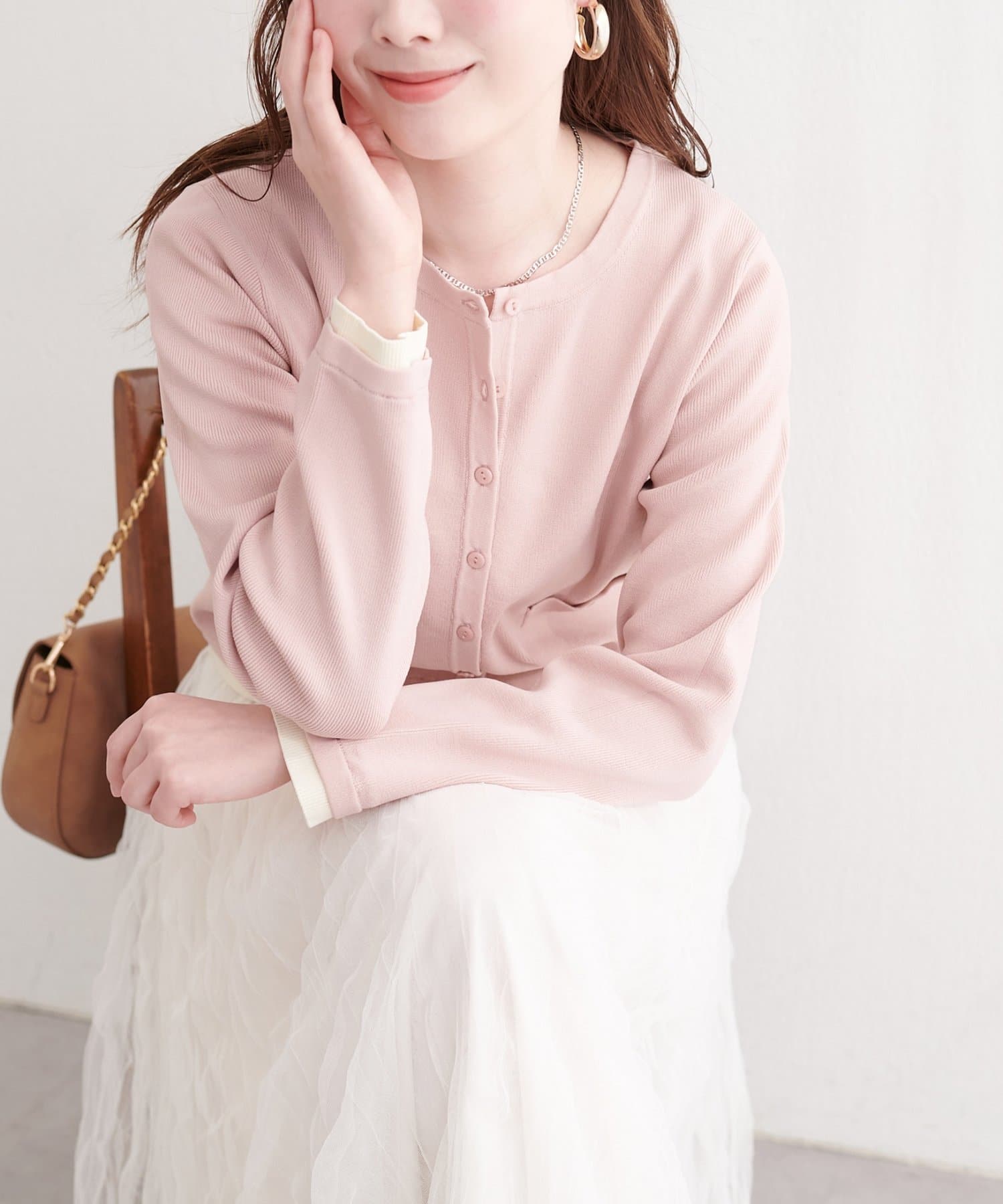 natural couture(ナチュラルクチュール) お家で洗える配色ちび釦カーディガン