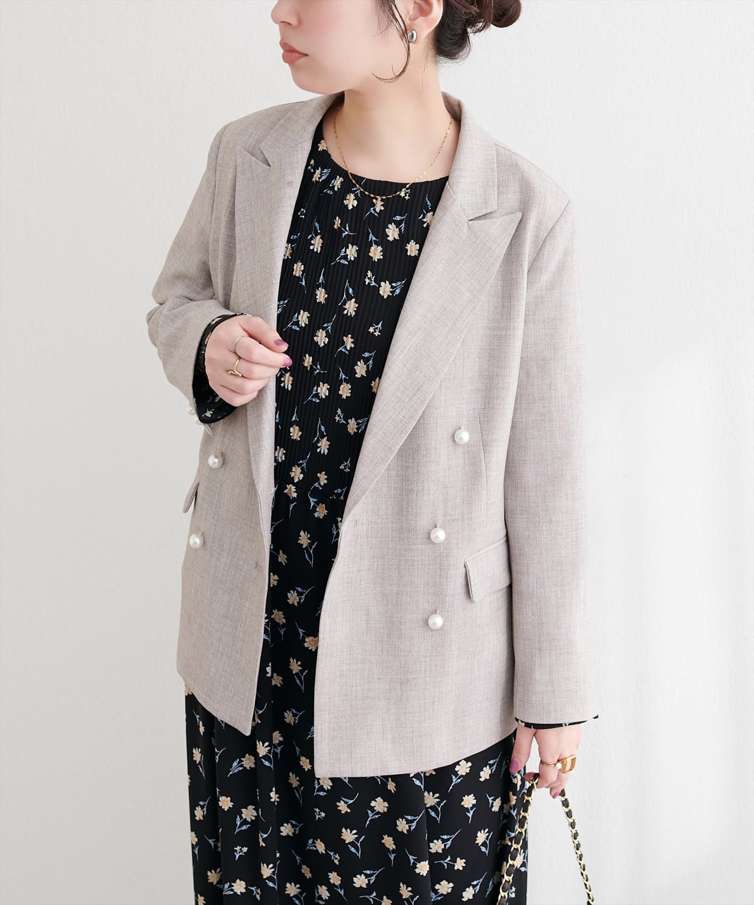 natural couture(ナチュラルクチュール) 〈osono〉パール釦テーラードジャケット