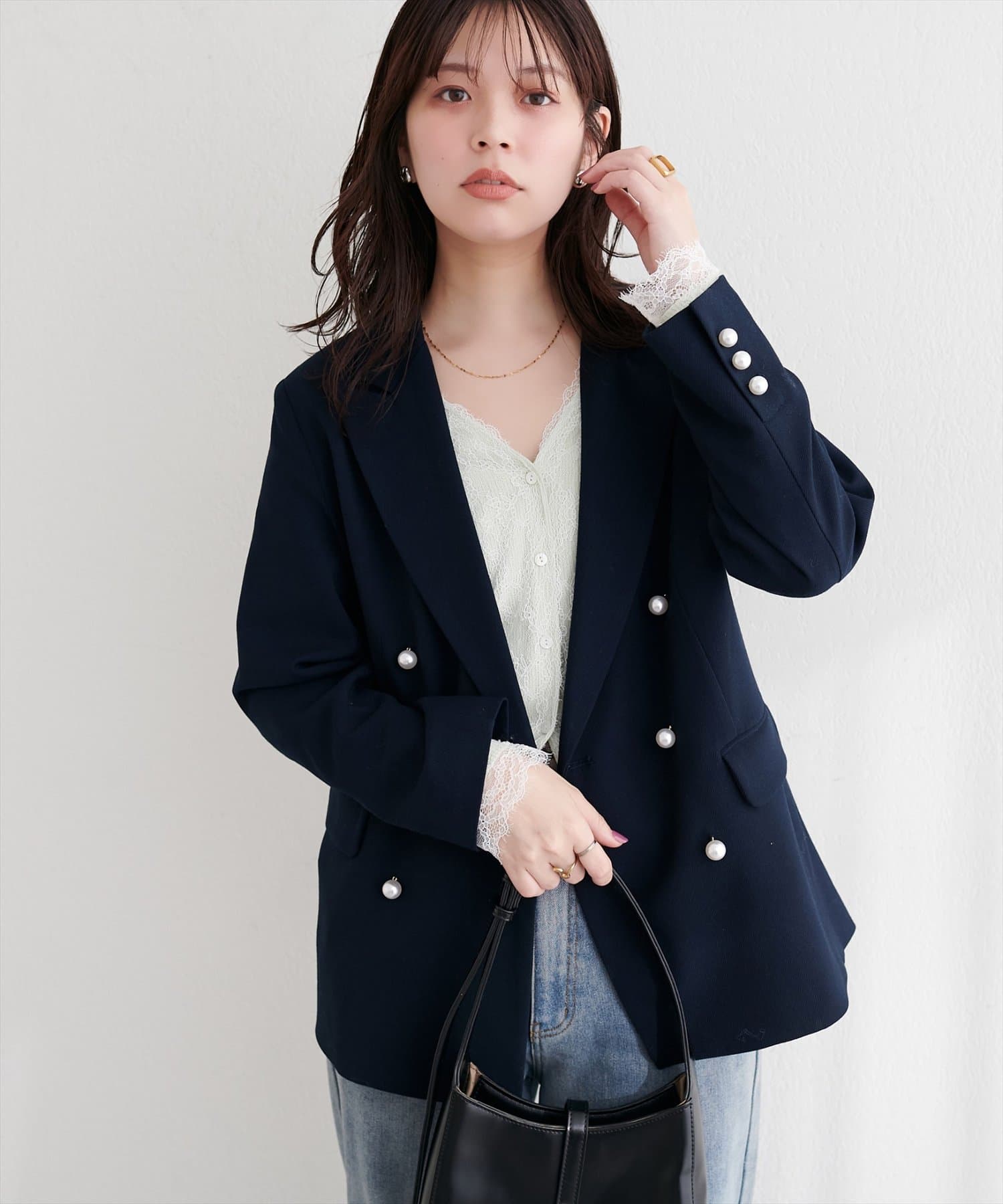 natural couture(ナチュラルクチュール) 〈osono〉パール釦テーラードジャケット