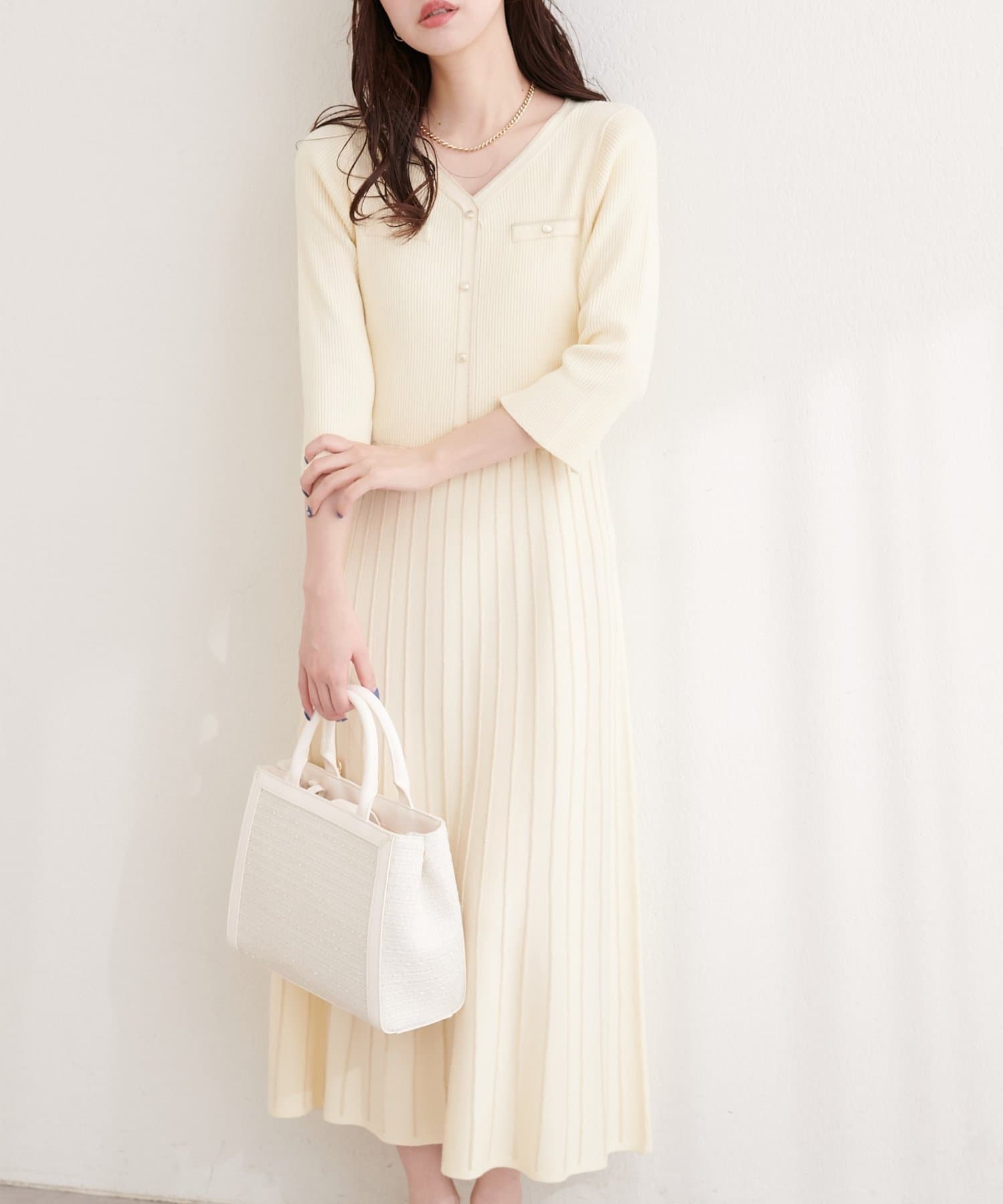 natural couture(ナチュラルクチュール) ラメプリーツニットワンピース