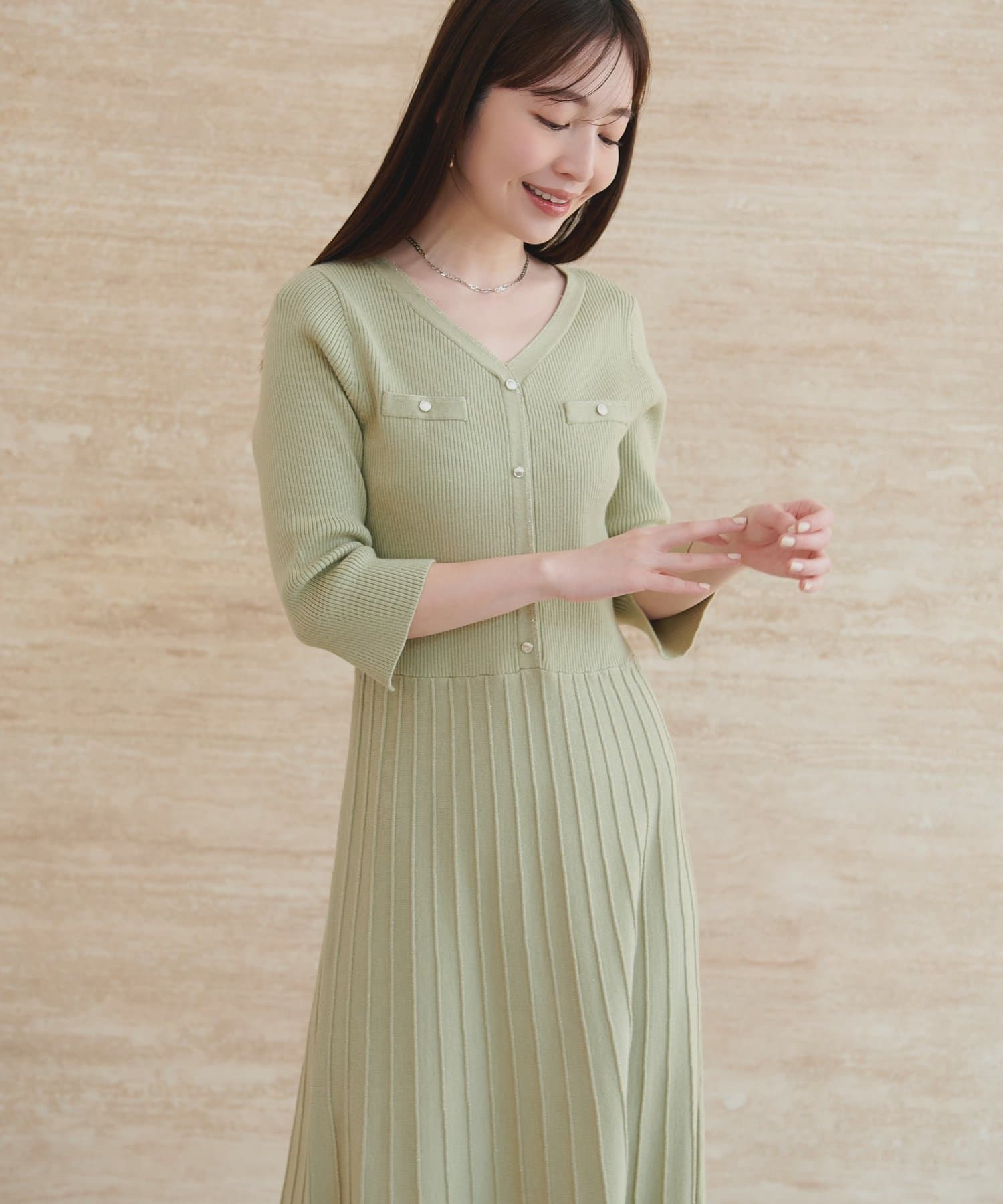 natural couture(ナチュラルクチュール) ラメプリーツニットワンピース