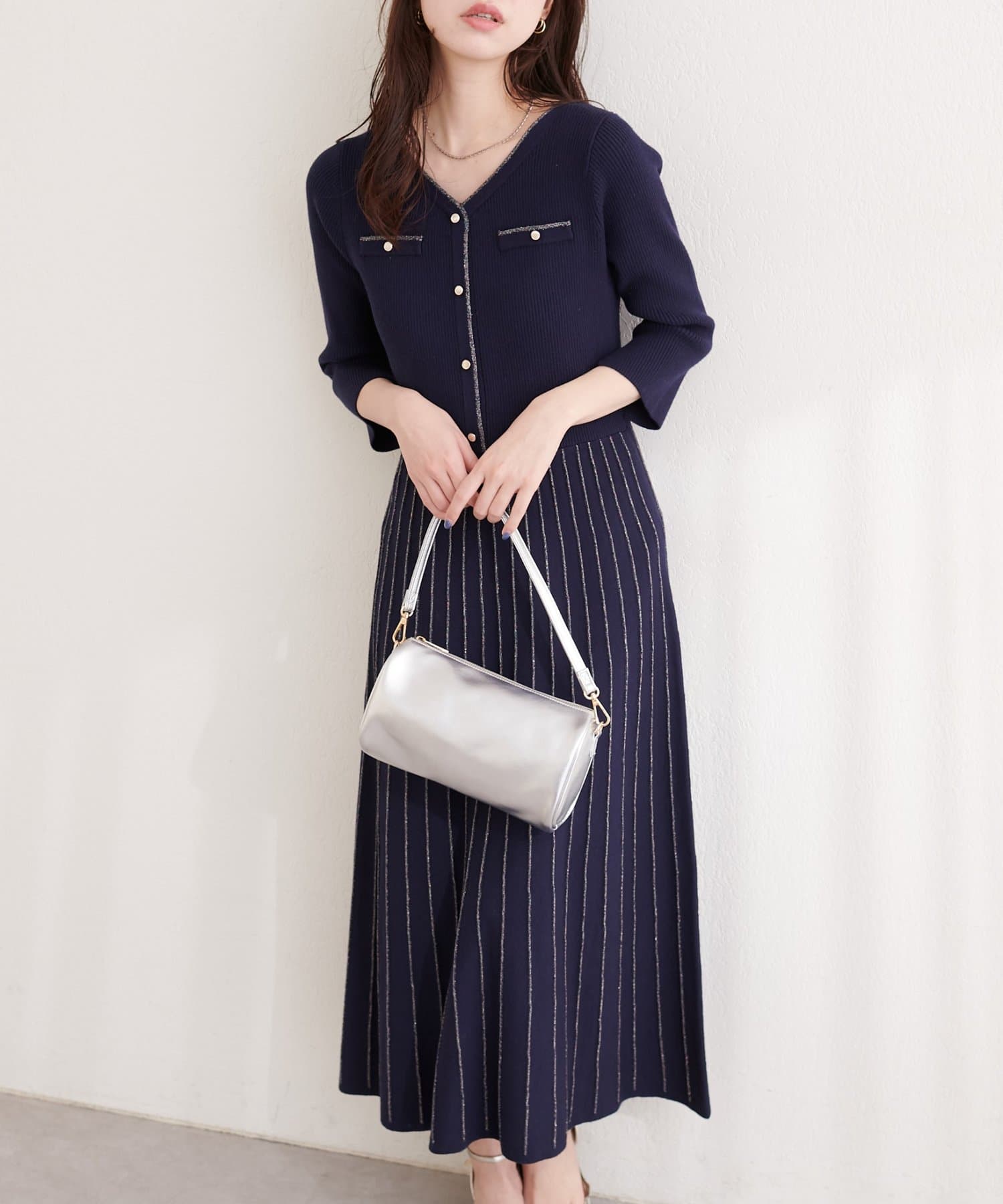 natural couture(ナチュラルクチュール) ラメプリーツニットワンピース