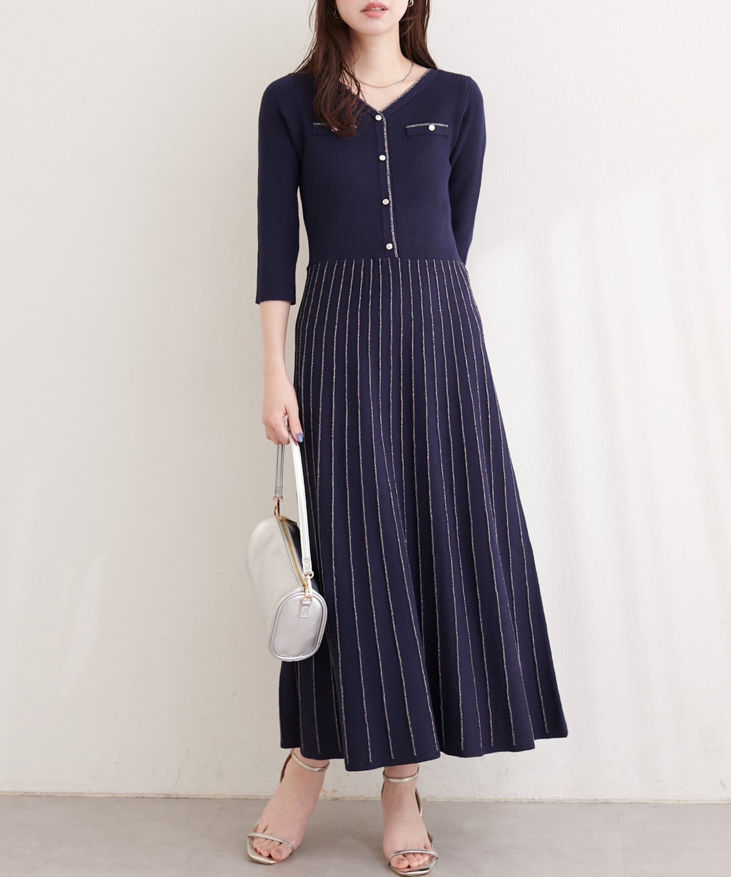 natural couture(ナチュラルクチュール) ラメプリーツニットワンピース