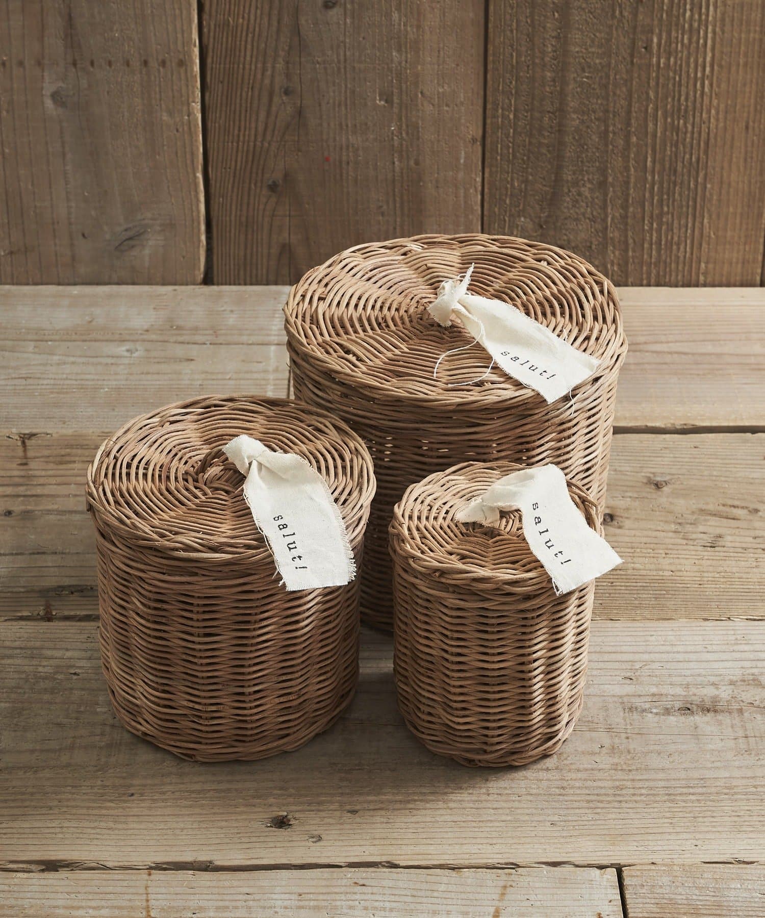 salut!(サリュ) 《WEB限定再入荷》ラタンフタ付きラウンドバスケット：L