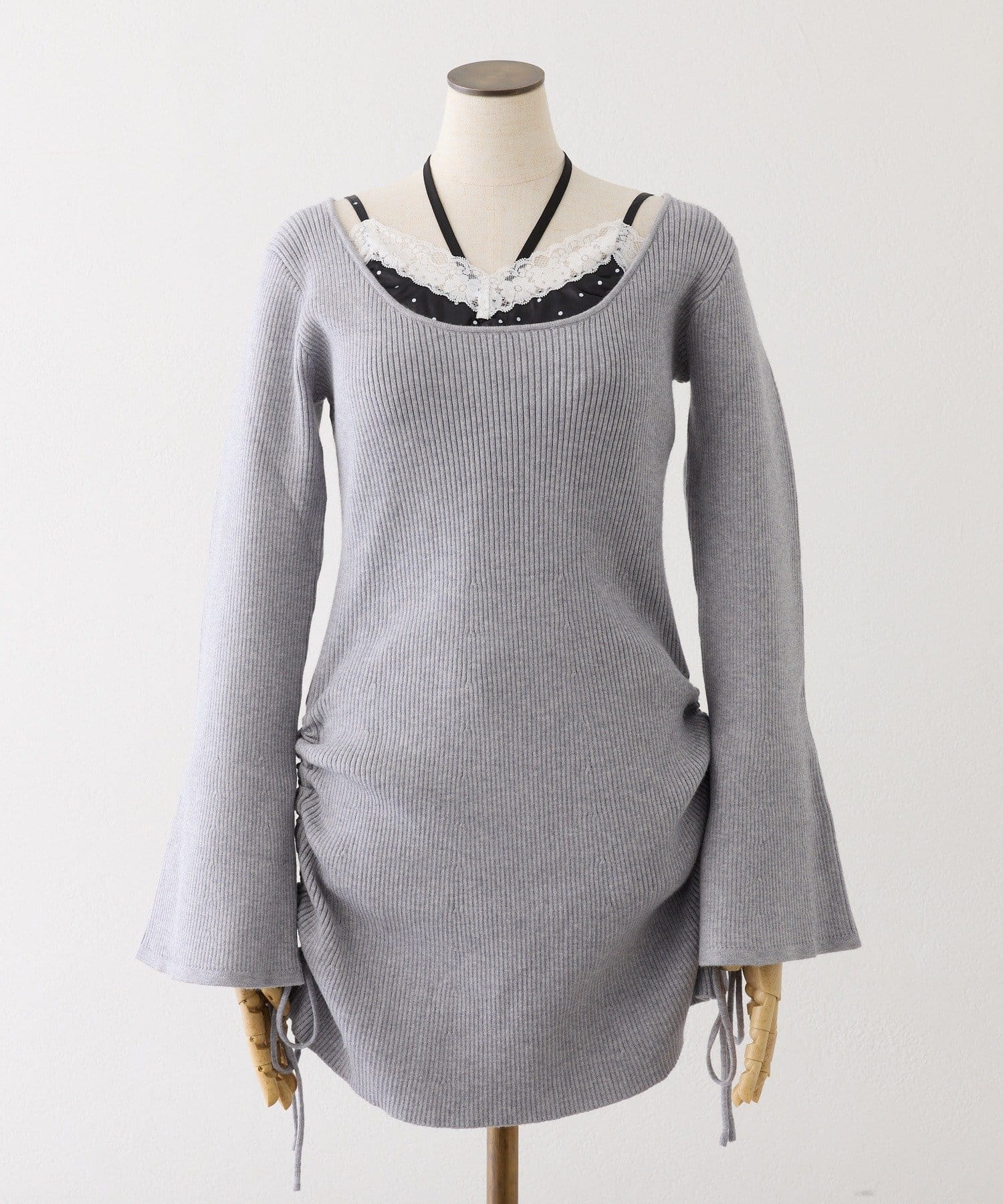 one after another NICE CLAUP(ワンアフターアナザー ナイスクラップ) 【omiyu企画】レースサテンキャミSETニットミニワンピ