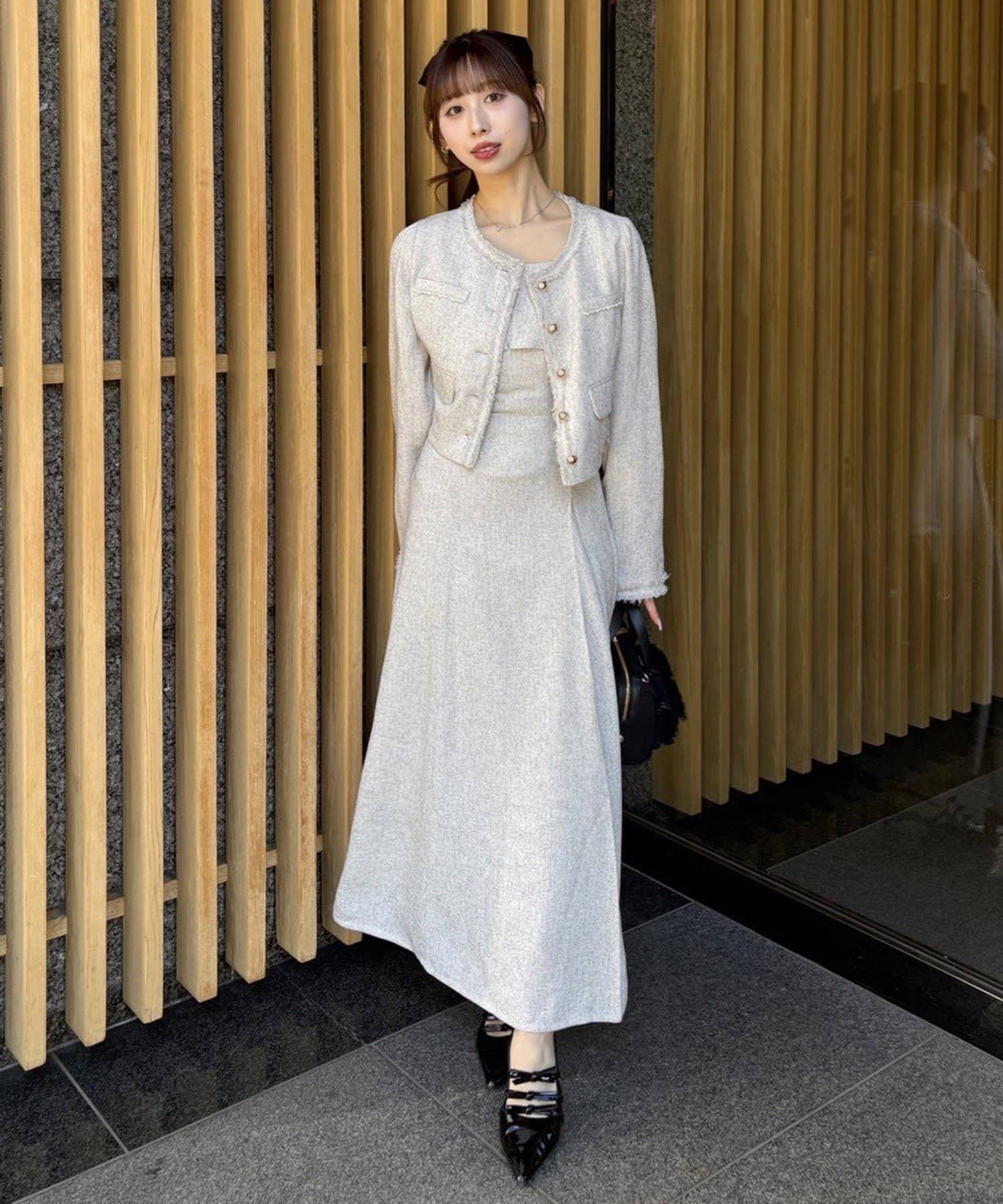 one after another NICE CLAUP(ワンアフターアナザー ナイスクラップ) 【miyabi企画】フリルツイードキャミワンピ