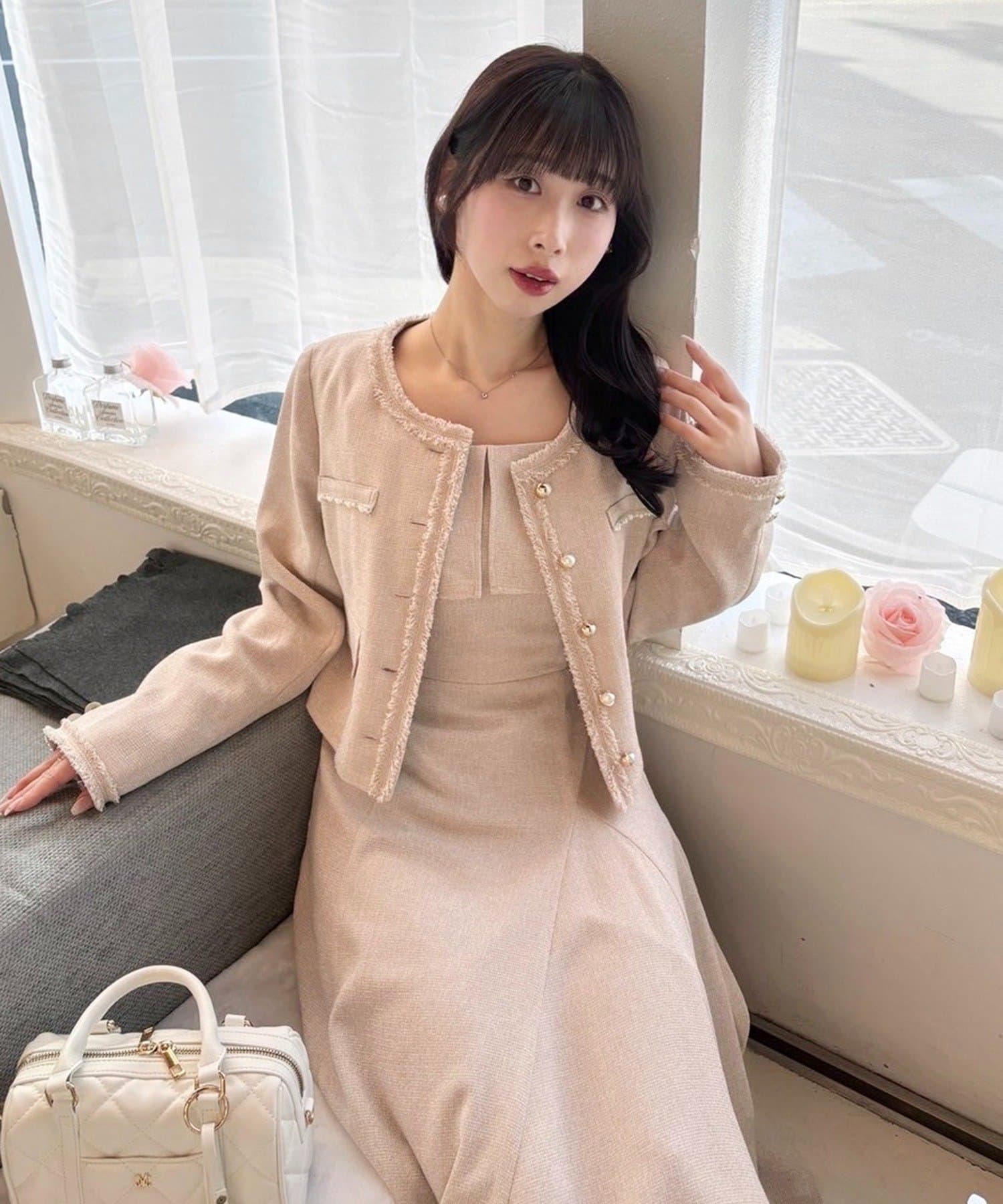 one after another NICE CLAUP(ワンアフターアナザー ナイスクラップ) 【miyabi企画】フリルツイードキャミワンピ