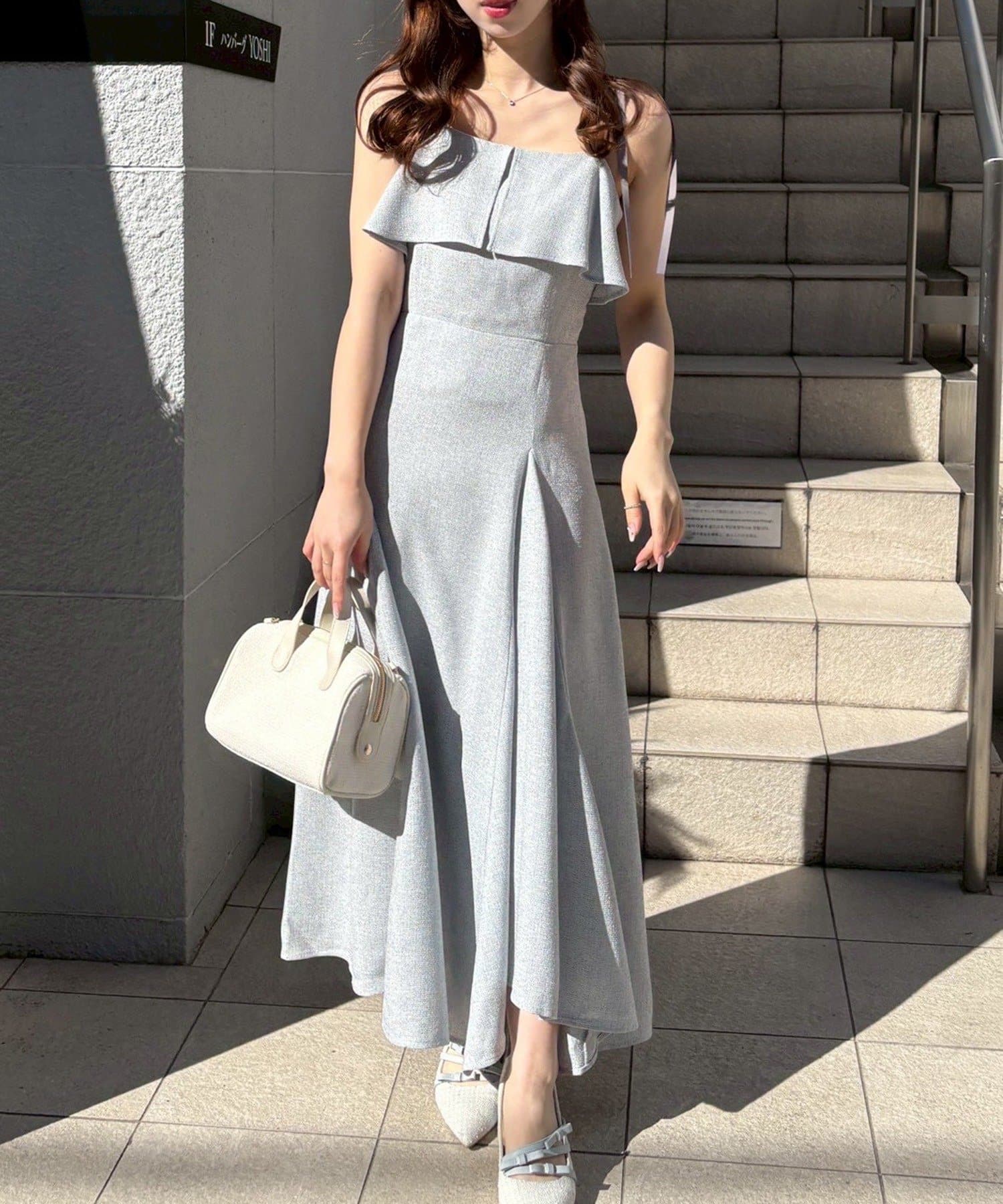 one after another NICE CLAUP(ワンアフターアナザー ナイスクラップ) 【miyabi企画】フリルツイードキャミワンピ