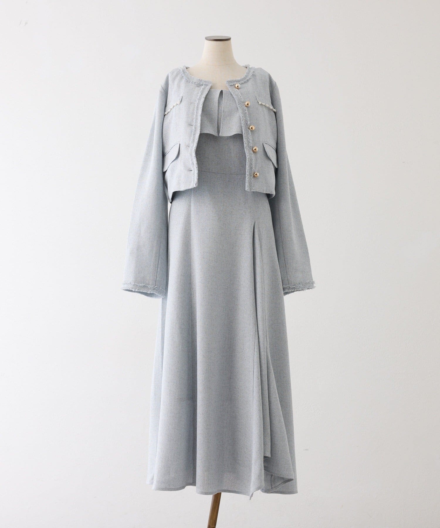 one after another NICE CLAUP(ワンアフターアナザー ナイスクラップ) 【miyabi企画】パール釦ツイードノーカラージャケット