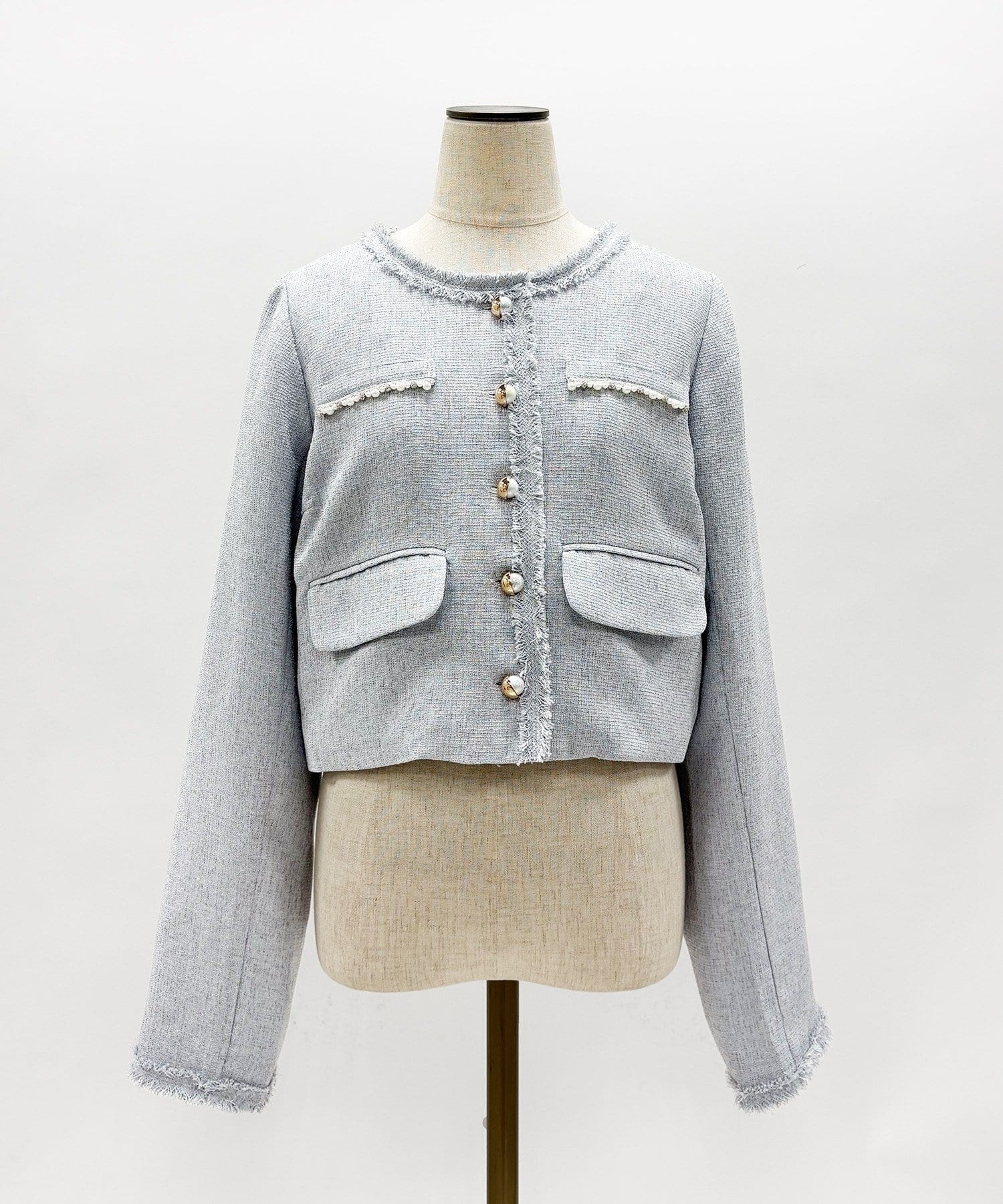 one after another NICE CLAUP(ワンアフターアナザー ナイスクラップ) 【miyabi企画】パール釦ツイードノーカラージャケット