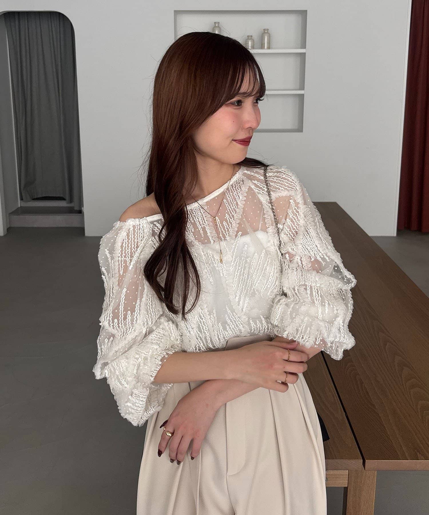 CAPRICIEUX LE'MAGE(カプリシュレマージュ) 【yuu企画】ジャガードシアーブラウス