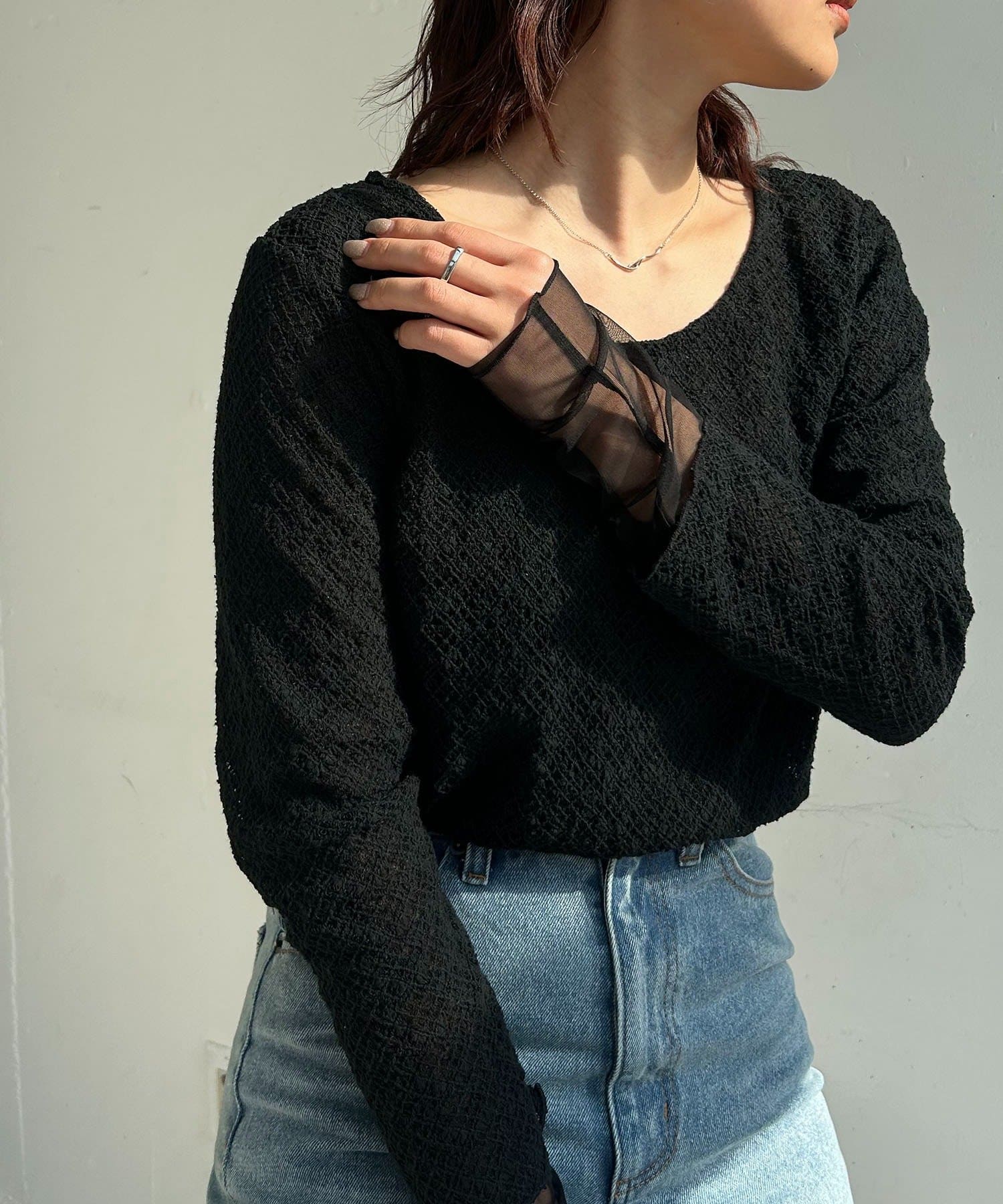 CAPRICIEUX LE'MAGE(カプリシュレマージュ) 袖シアーレースT