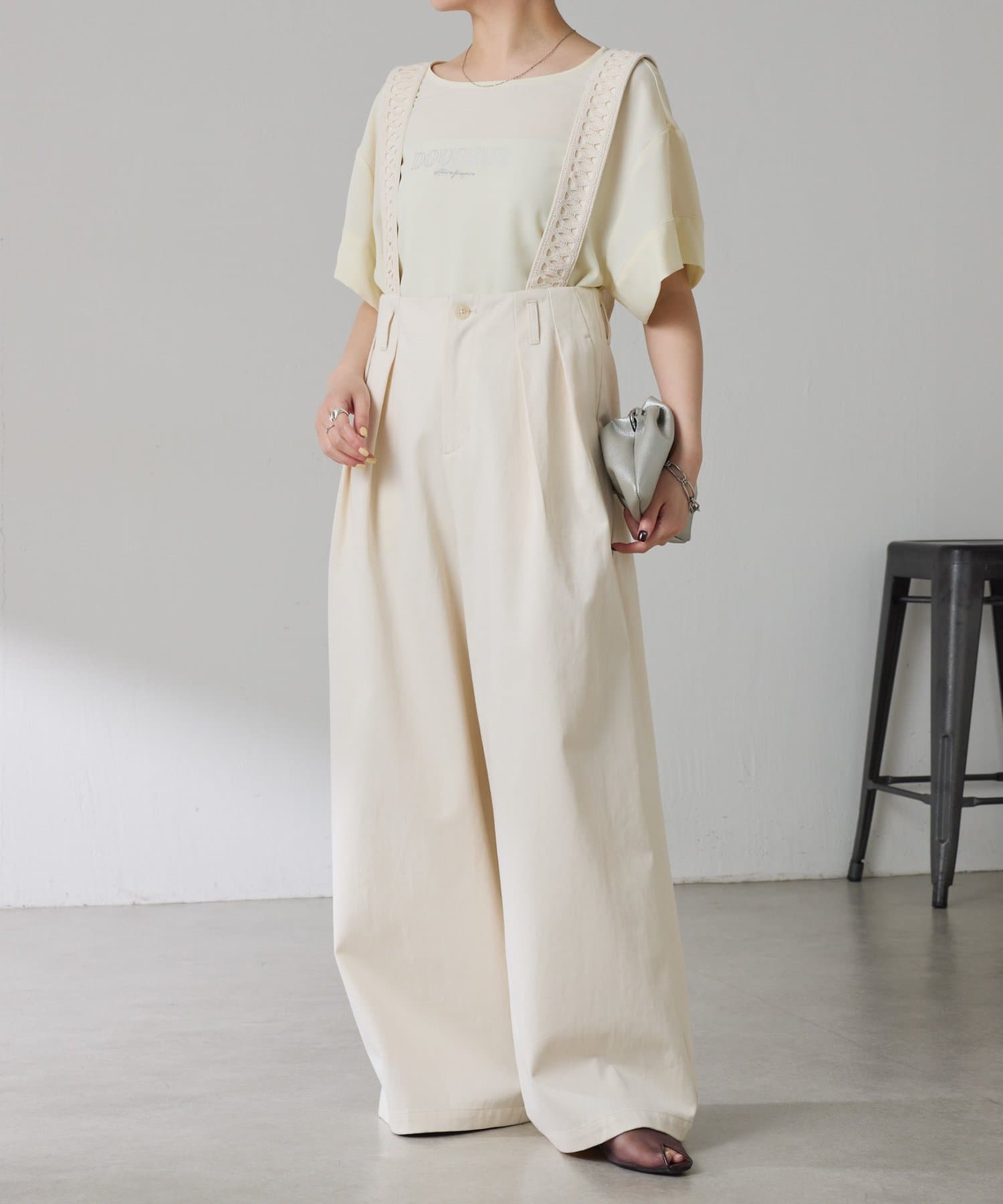 COLLAGE GALLARDAGALANTE(コラージュ ガリャルダガランテ) 【脚長効果】サスペンダーワイドタックパンツ