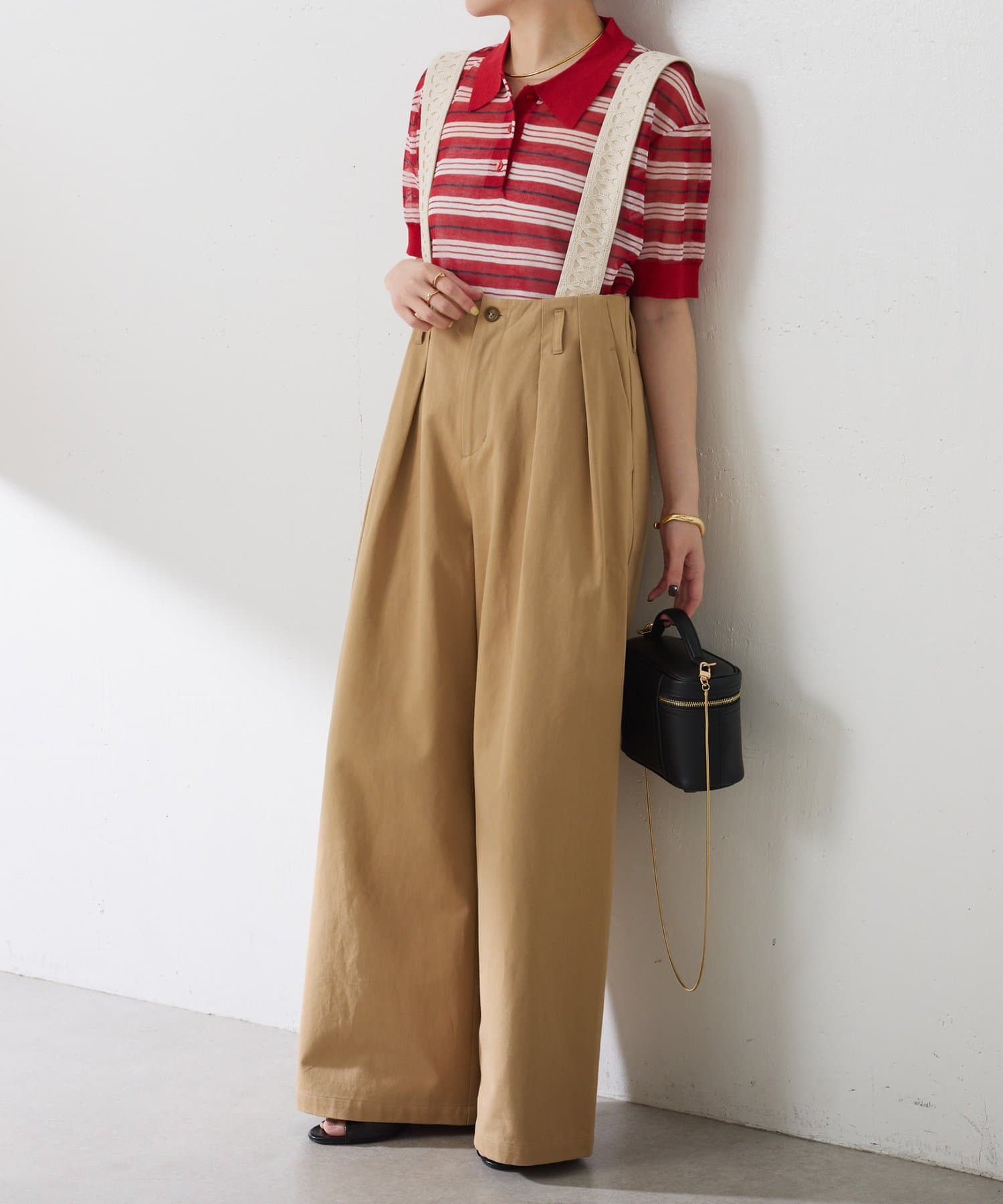 COLLAGE GALLARDAGALANTE(コラージュ ガリャルダガランテ) 【脚長効果】サスペンダーワイドタックパンツ
