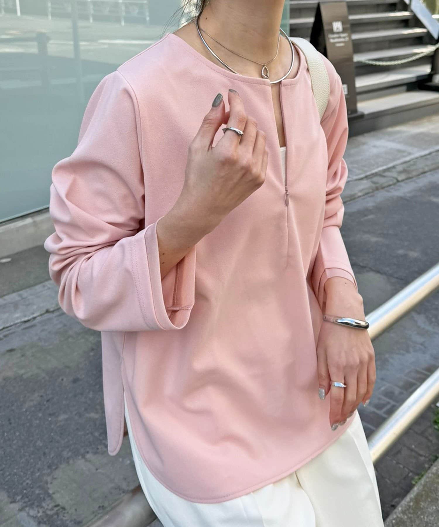 COLLAGE GALLARDAGALANTE(コラージュ ガリャルダガランテ) 【ストレッチ◎ファスナー付き】袖シアー切替ジョーゼットロンT